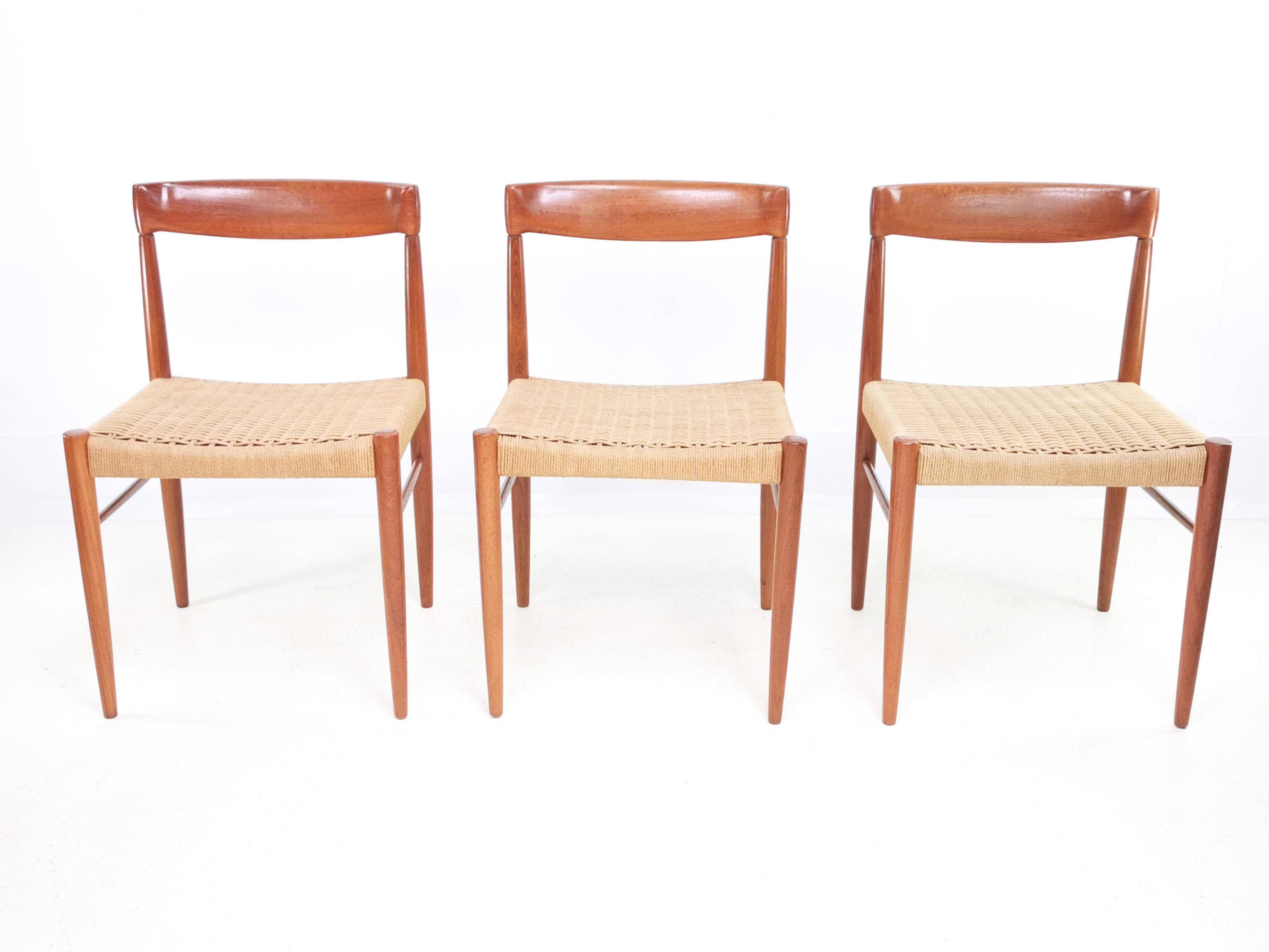 Mid-Century Modern Three Bramin Papercord Mid Century Teak Dining Chairs