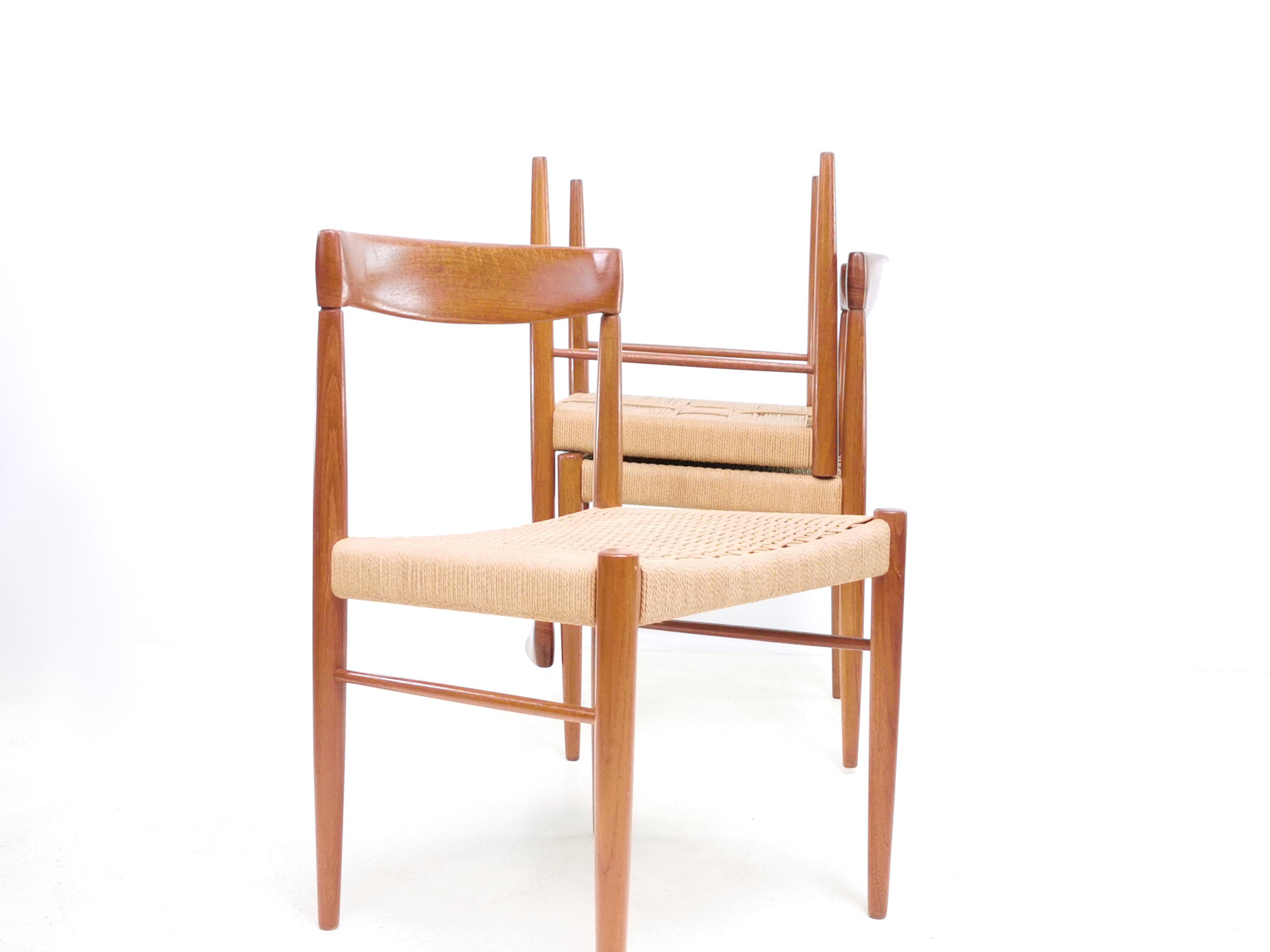 Danish Three Bramin Papercord Mid Century Teak Dining Chairs