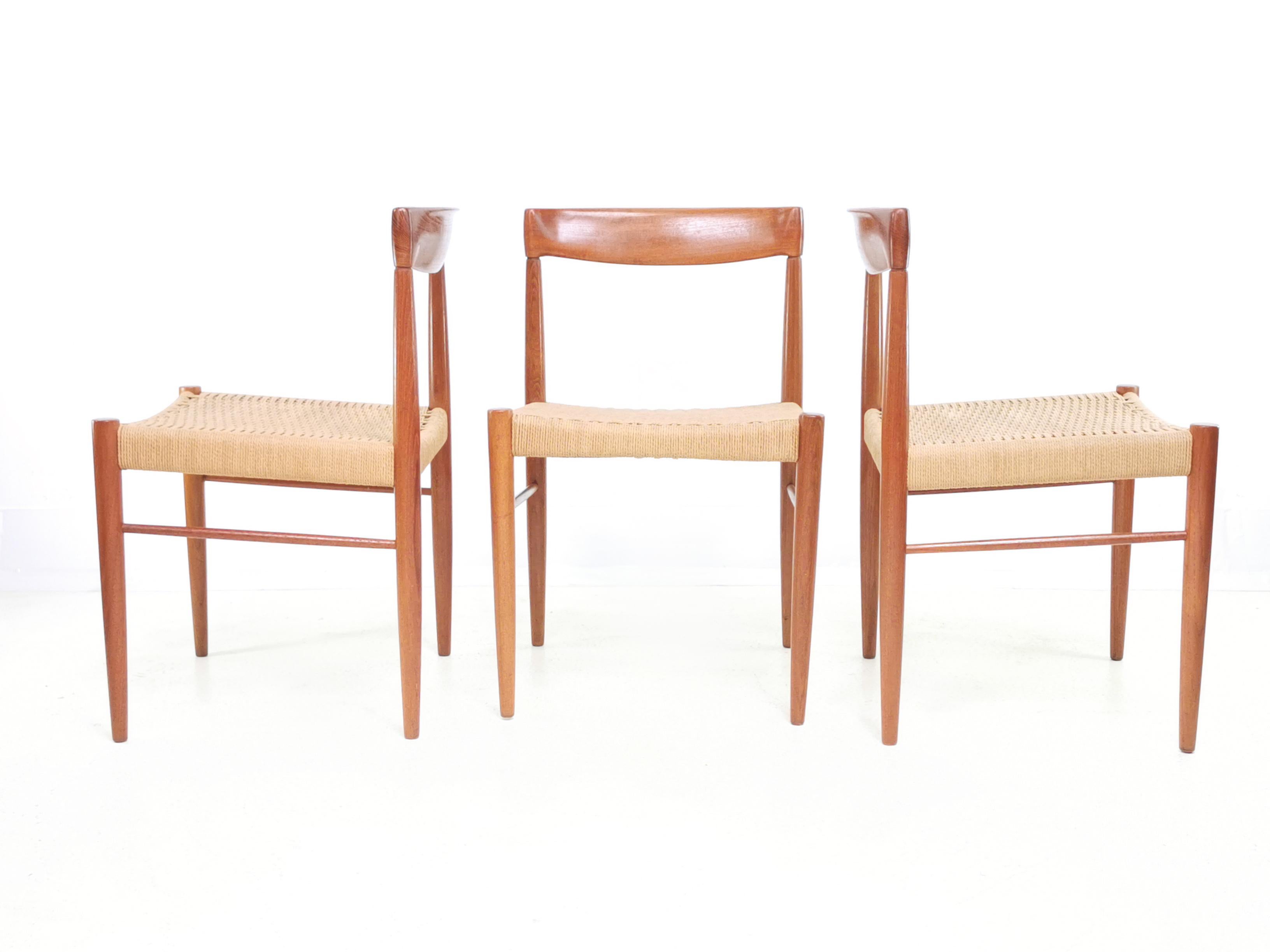 Three Bramin Papercord Mid Century Teak Dining Chairs In Good Condition For Sale In STOKE ON TRENT, GB