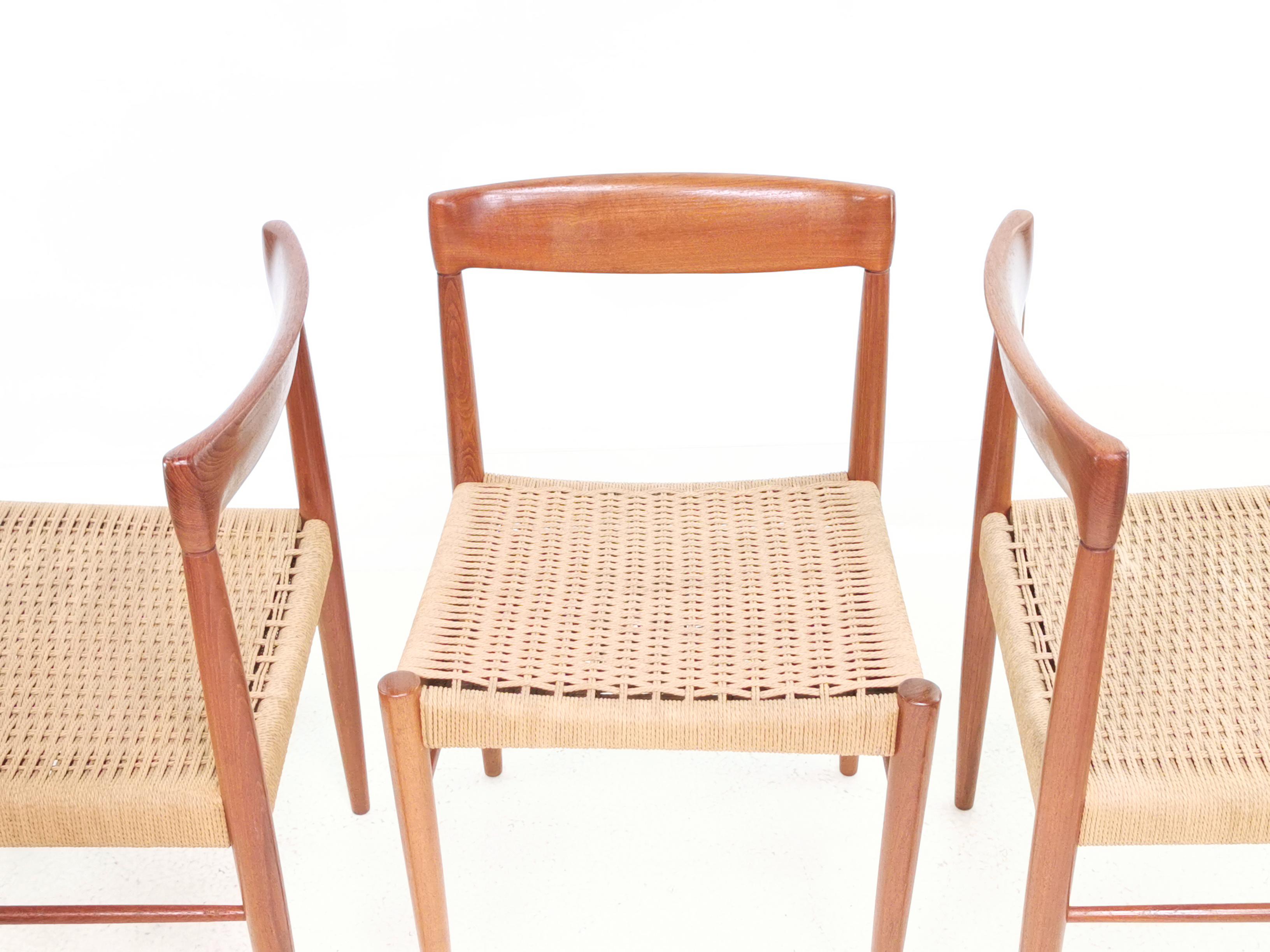 20th Century Three Bramin Papercord Mid Century Teak Dining Chairs