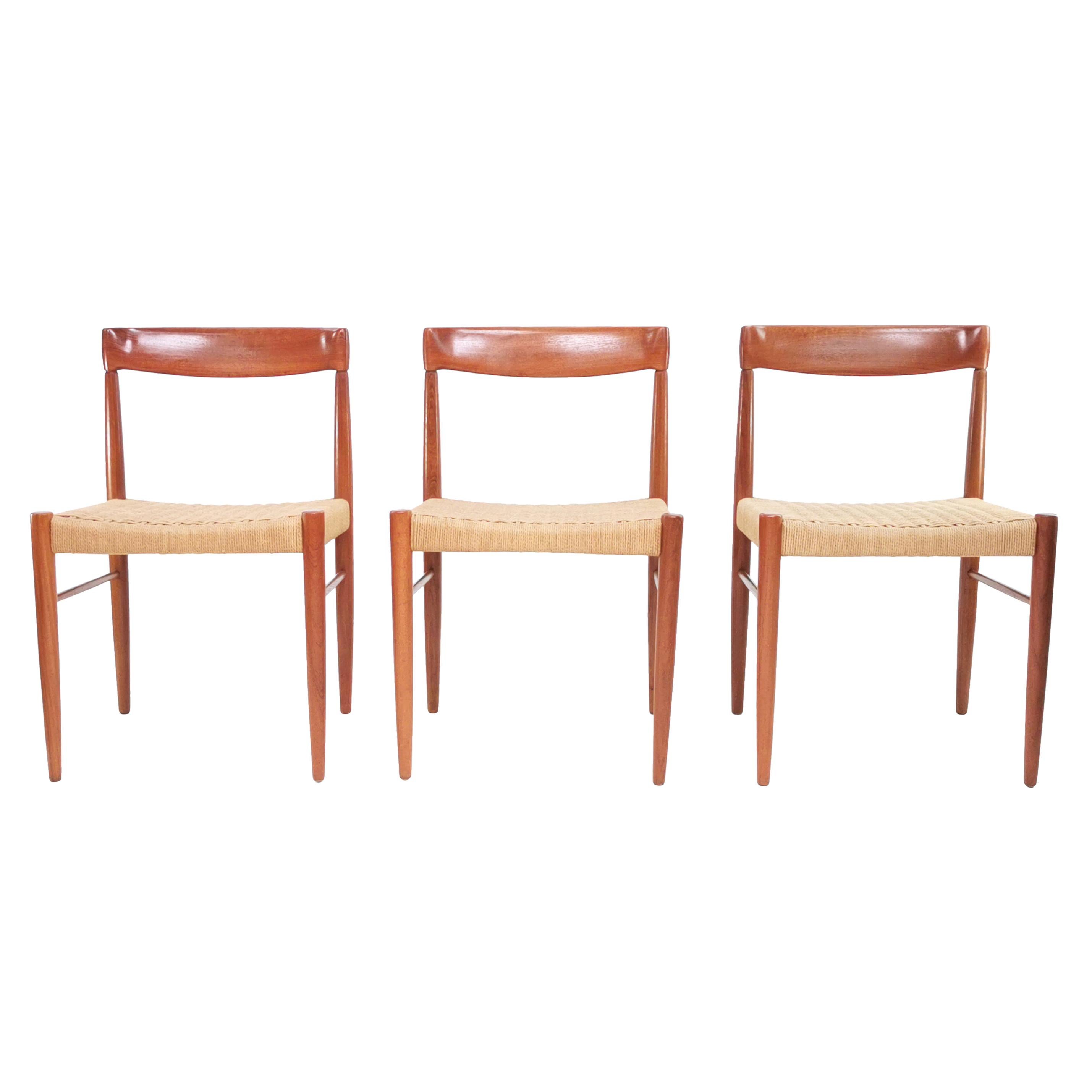 Three Bramin Papercord Mid Century Teak Dining Chairs