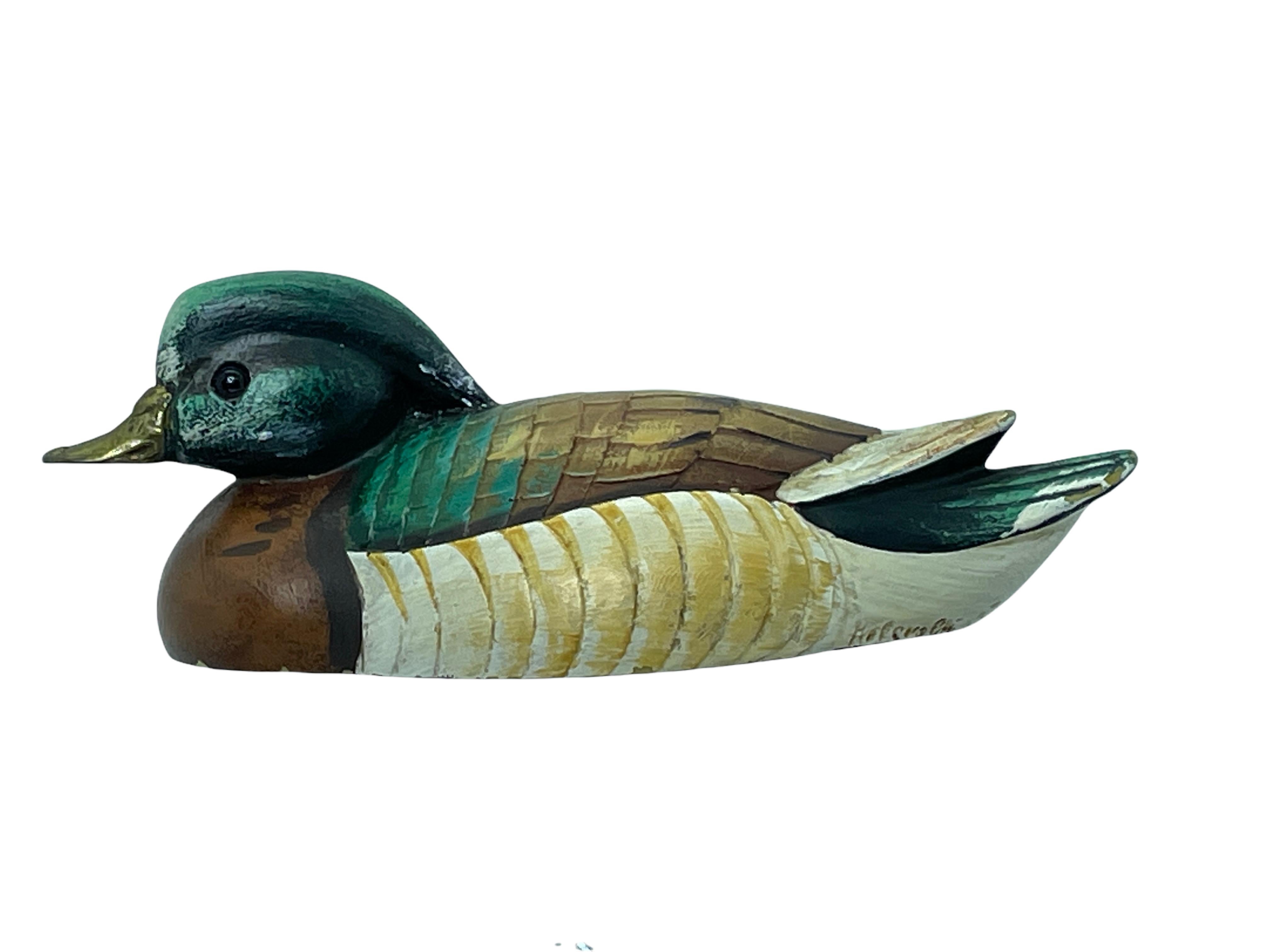 Drei Messing akzentuierte handbemalte Duck Decoy-Figurenstatue, Malevolti, Italien (Italienisch) im Angebot