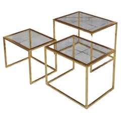 Vintage Three Brass and Glass 1970s Italian nesting side tables