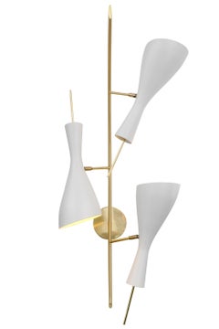 Italian Brass & White Metal Shade Mid-century Style Sconces