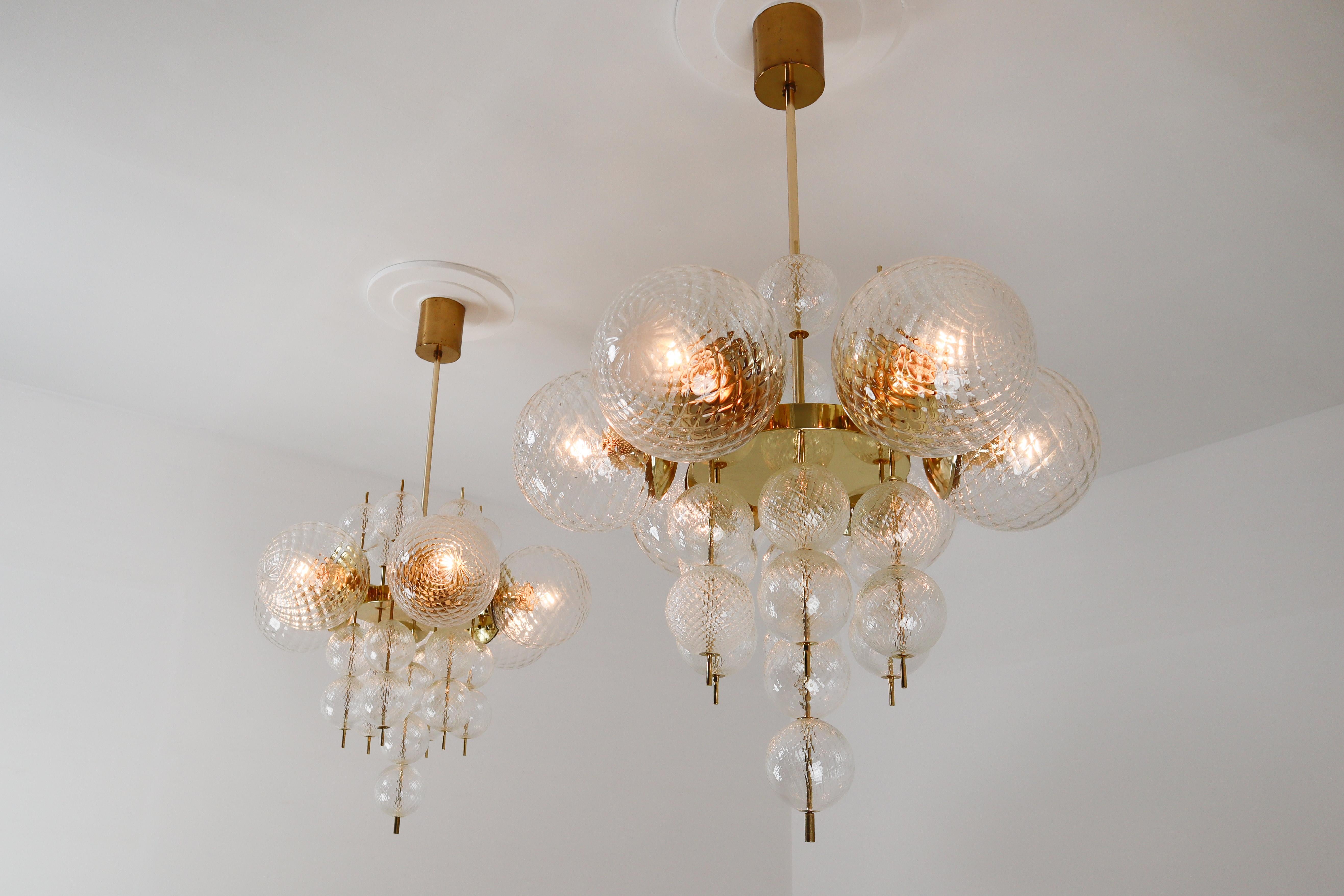 Mid-Century Modern Three Brass Chandeliers Produced by Fa. Preciosa in Kamenicky Senov, 1970s