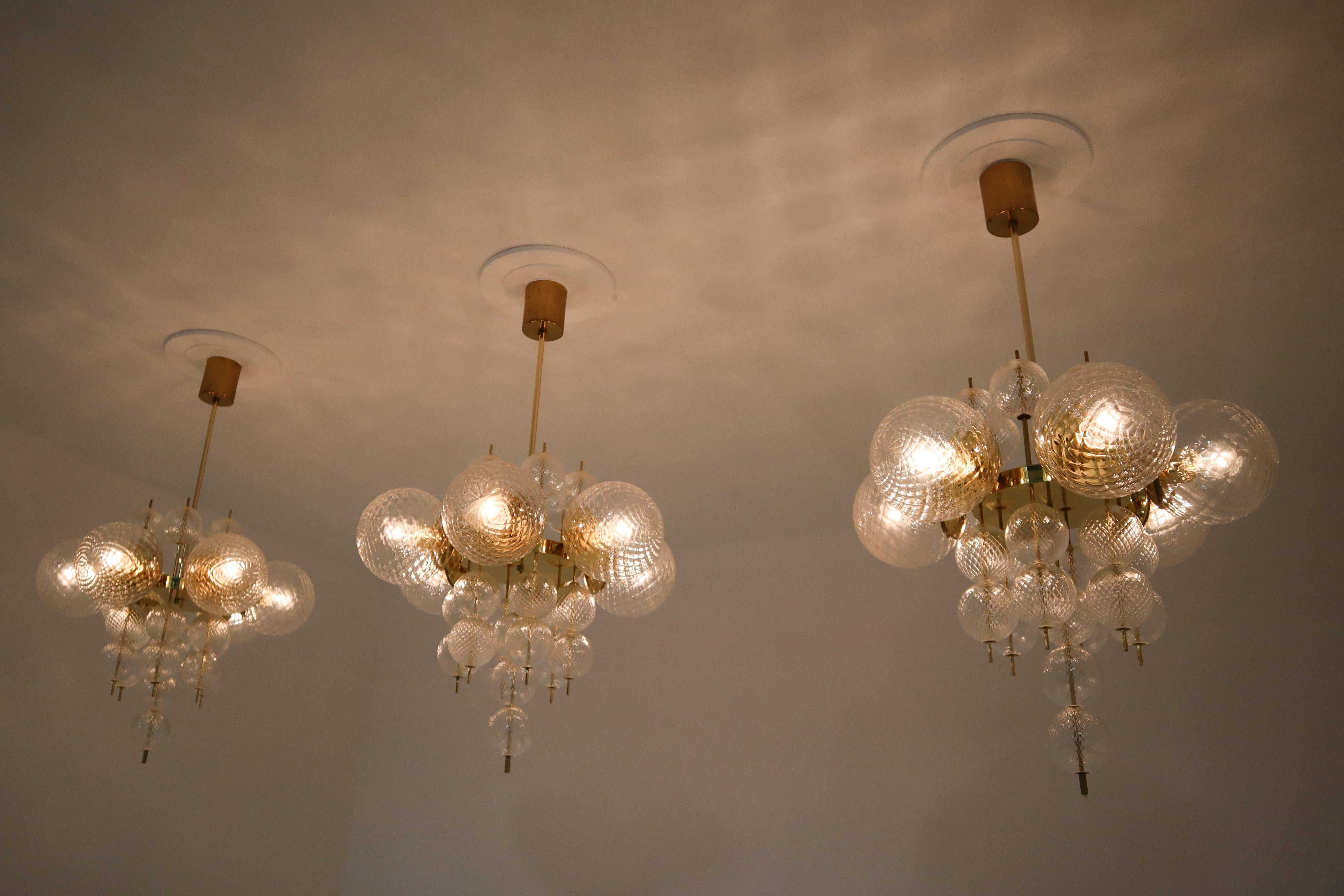 Three Brass Chandeliers Produced by Fa. Preciosa in Kamenicky Senov, 1970s 3