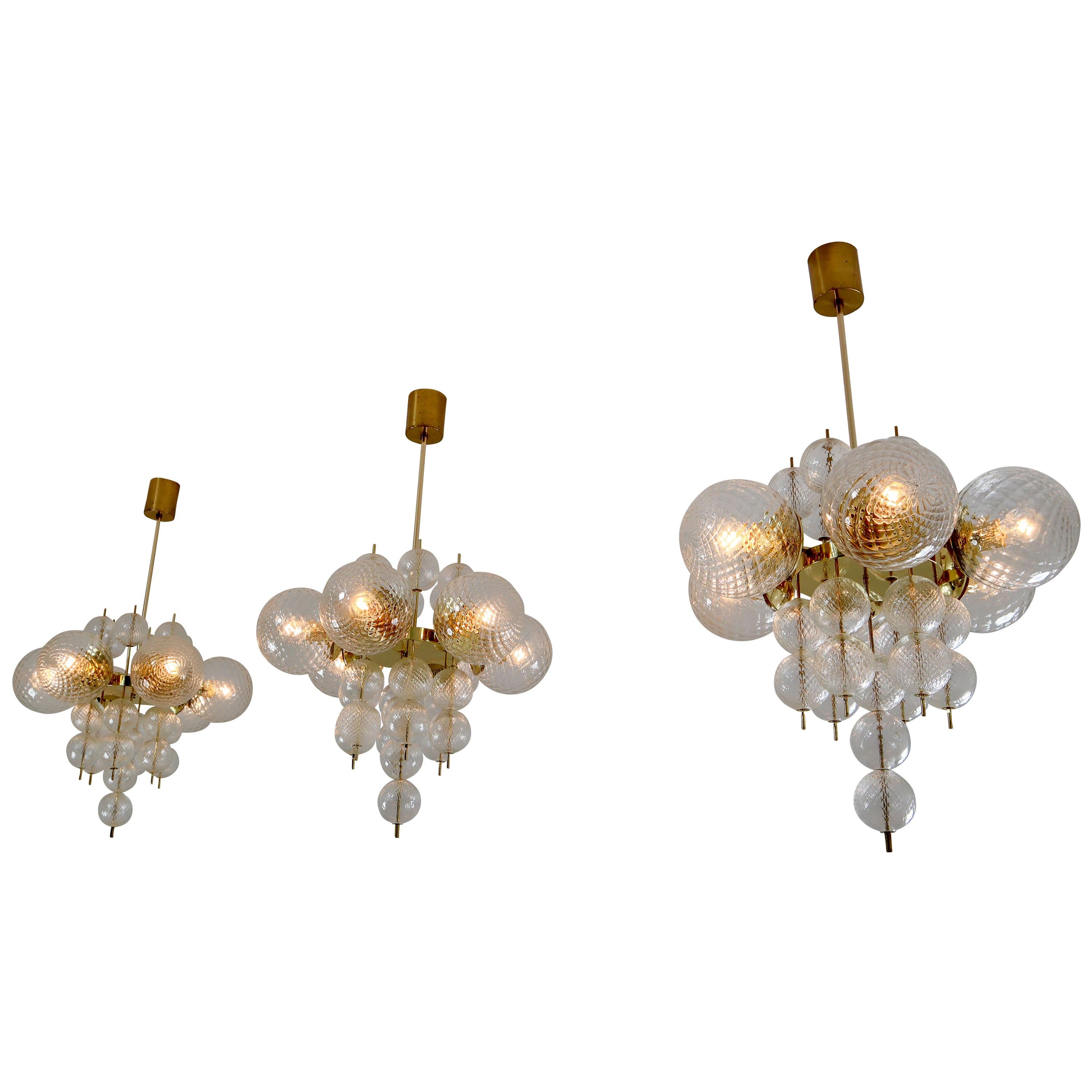 Three Brass Chandeliers Produced by Fa. Preciosa in Kamenicky Senov, 1970s