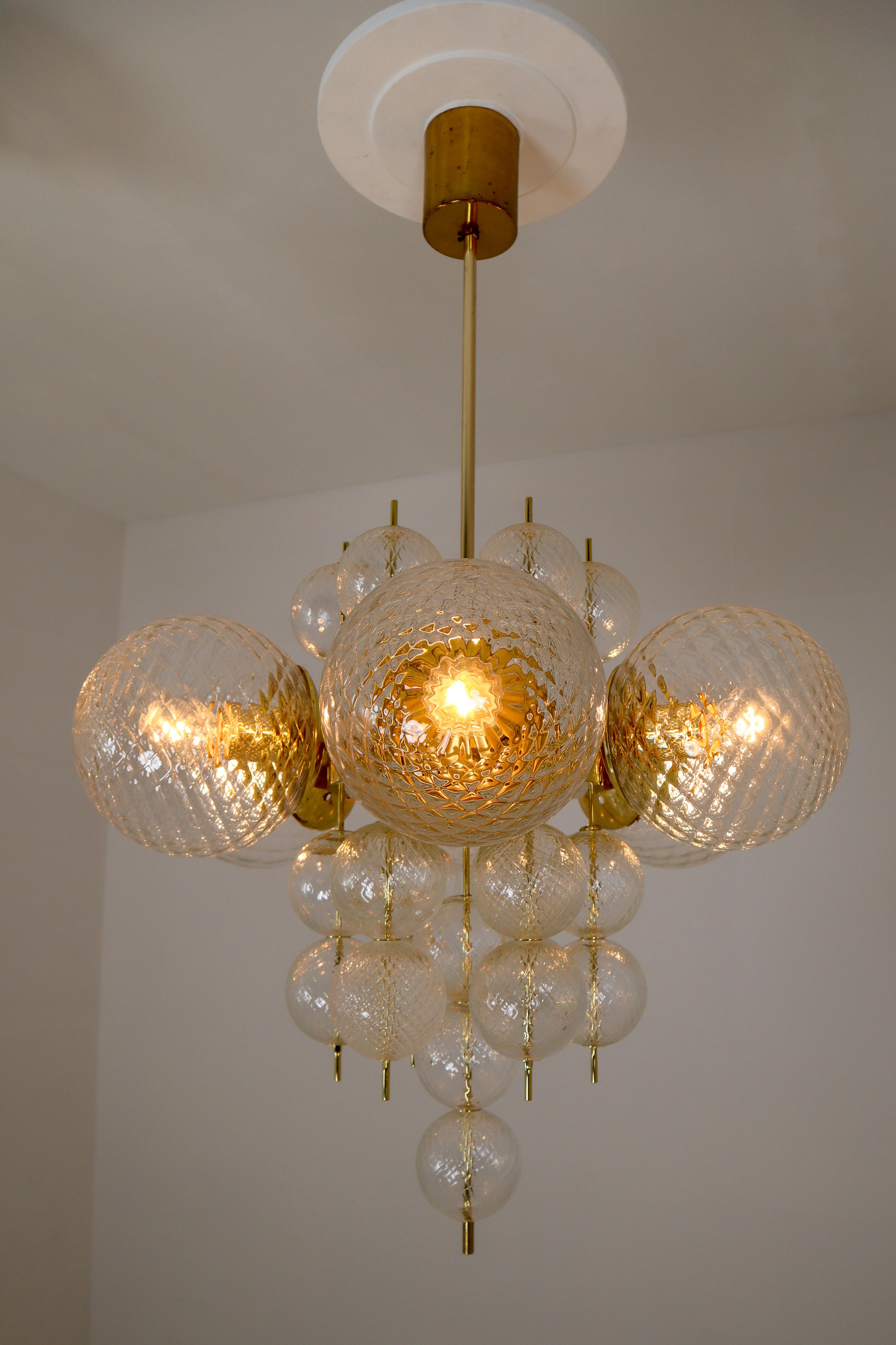 Three Brass Midcentury Chandeliers Produced by Fa. Preciosa , 1960s 3