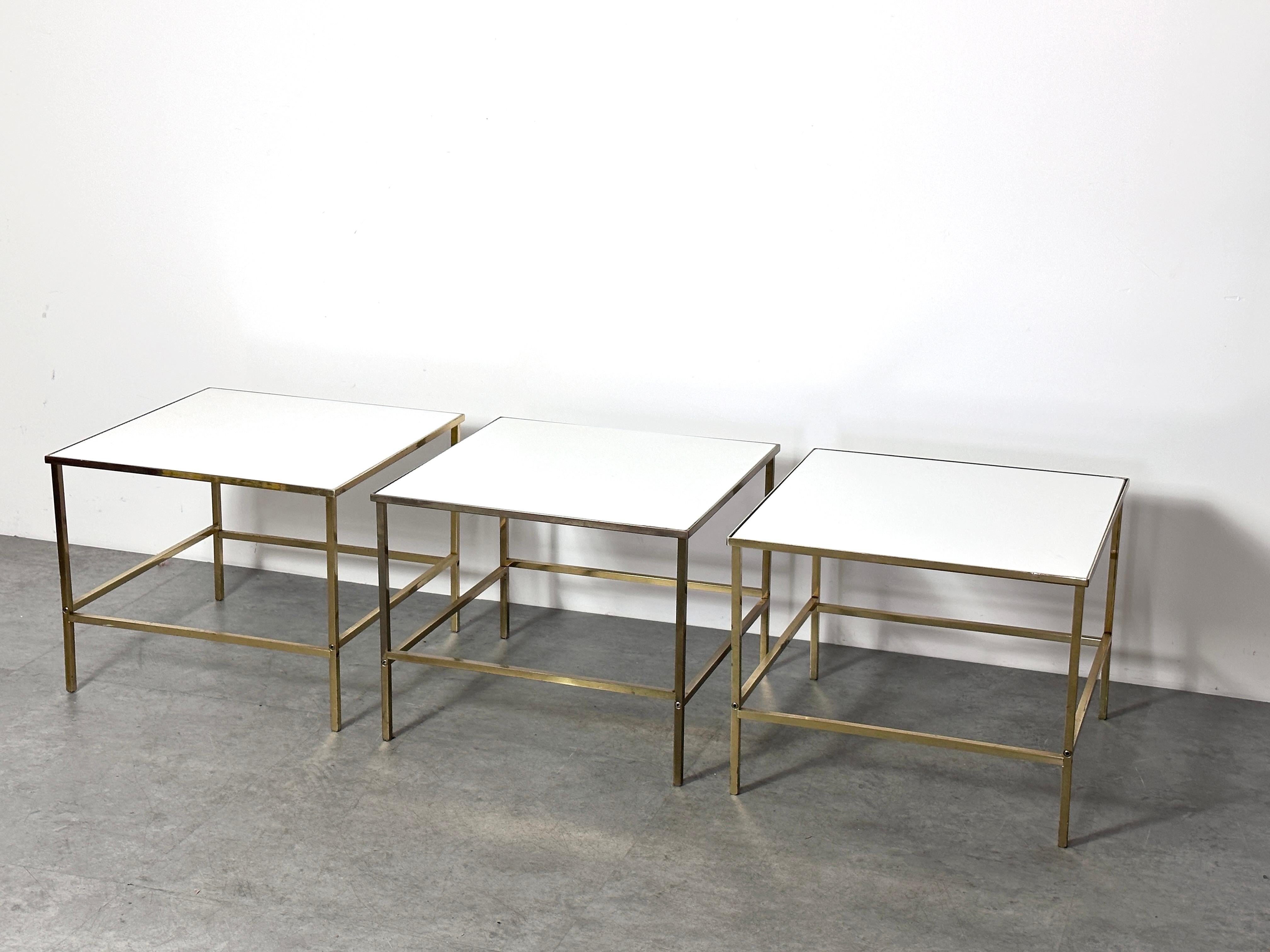 Three Brass & Vitrolite Square Side Tables by Harvey Probber 1950s Mid Century In Good Condition For Sale In Troy, MI