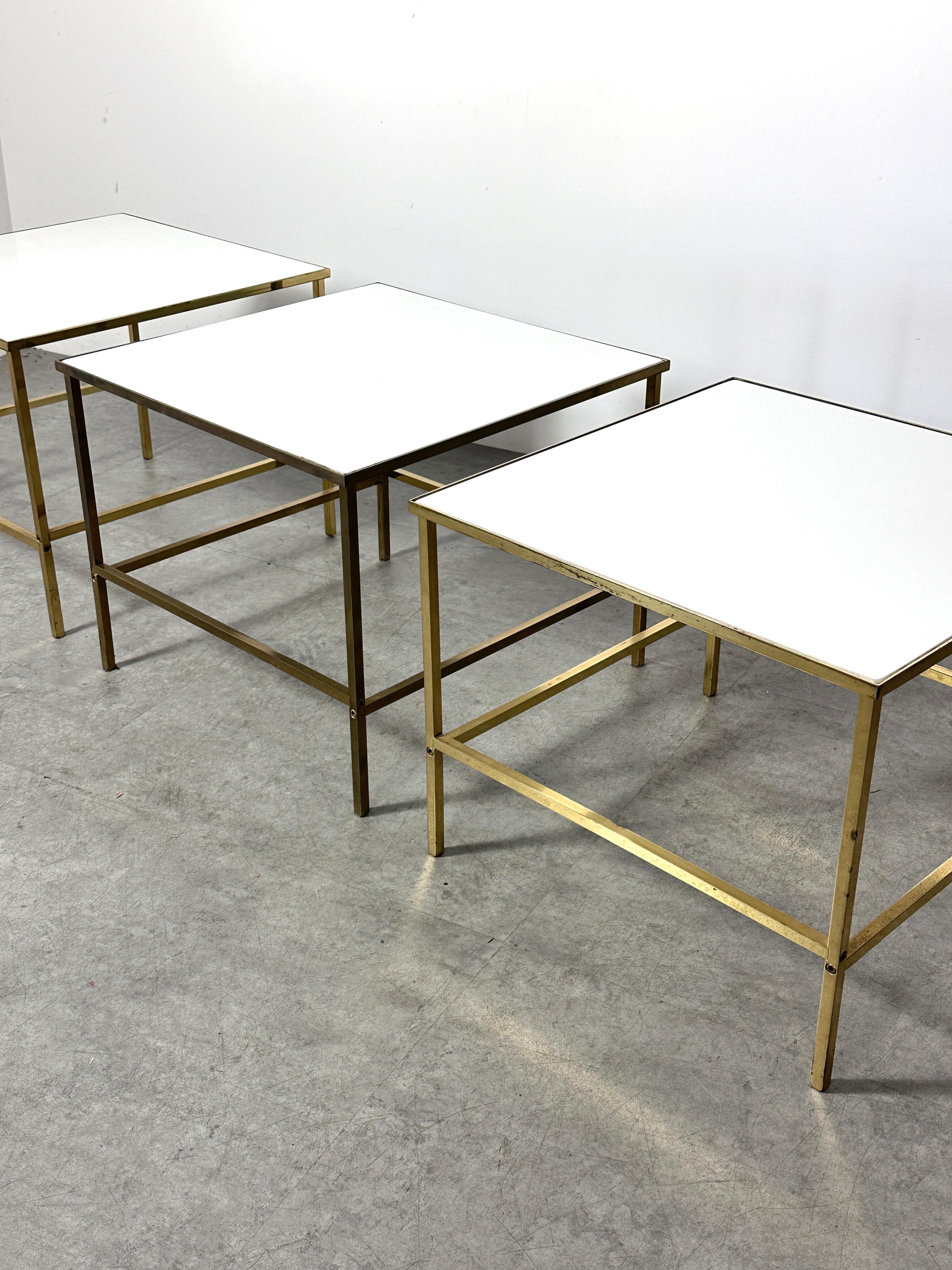 20th Century Three Brass & Vitrolite Square Side Tables by Harvey Probber 1950s Mid Century For Sale