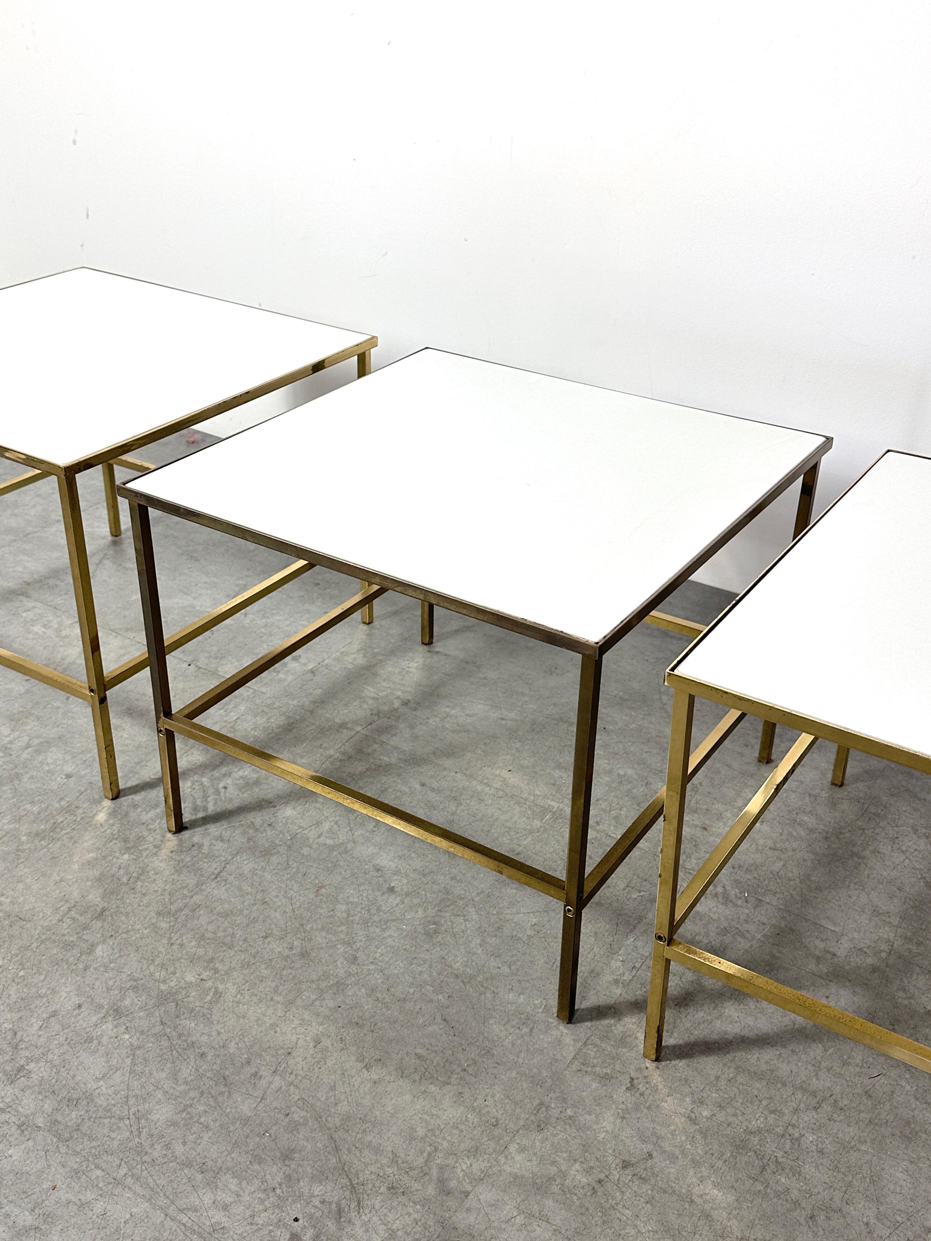 Three Brass & Vitrolite Square Side Tables by Harvey Probber 1950s Mid Century For Sale 3