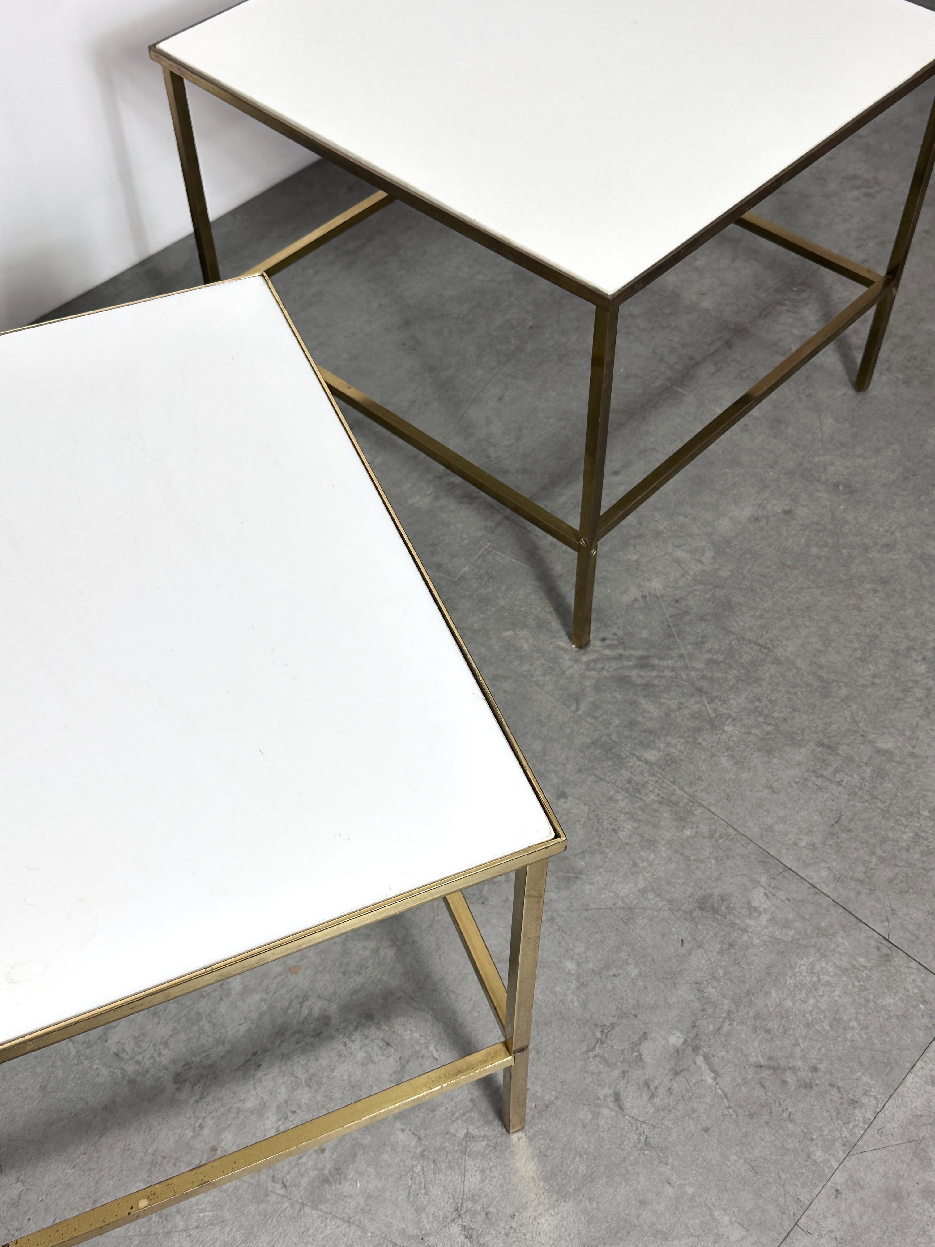 Three Brass & Vitrolite Square Side Tables by Harvey Probber 1950s Mid Century For Sale 4