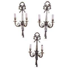 Three Brass Wall Lights of Neoclassical Form