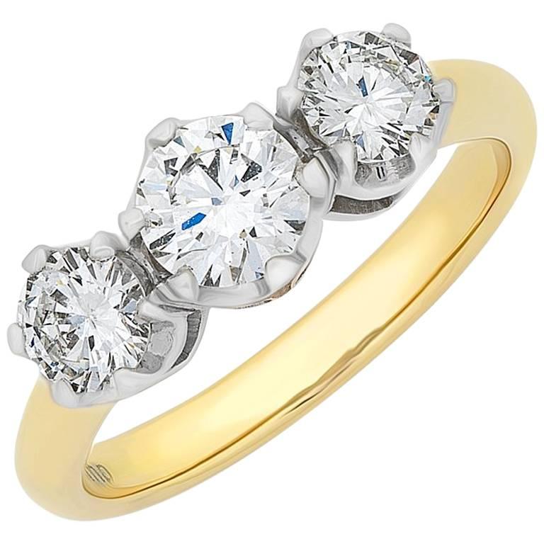 Three Brilliant Cut Diamond Engagement Ring For Sale