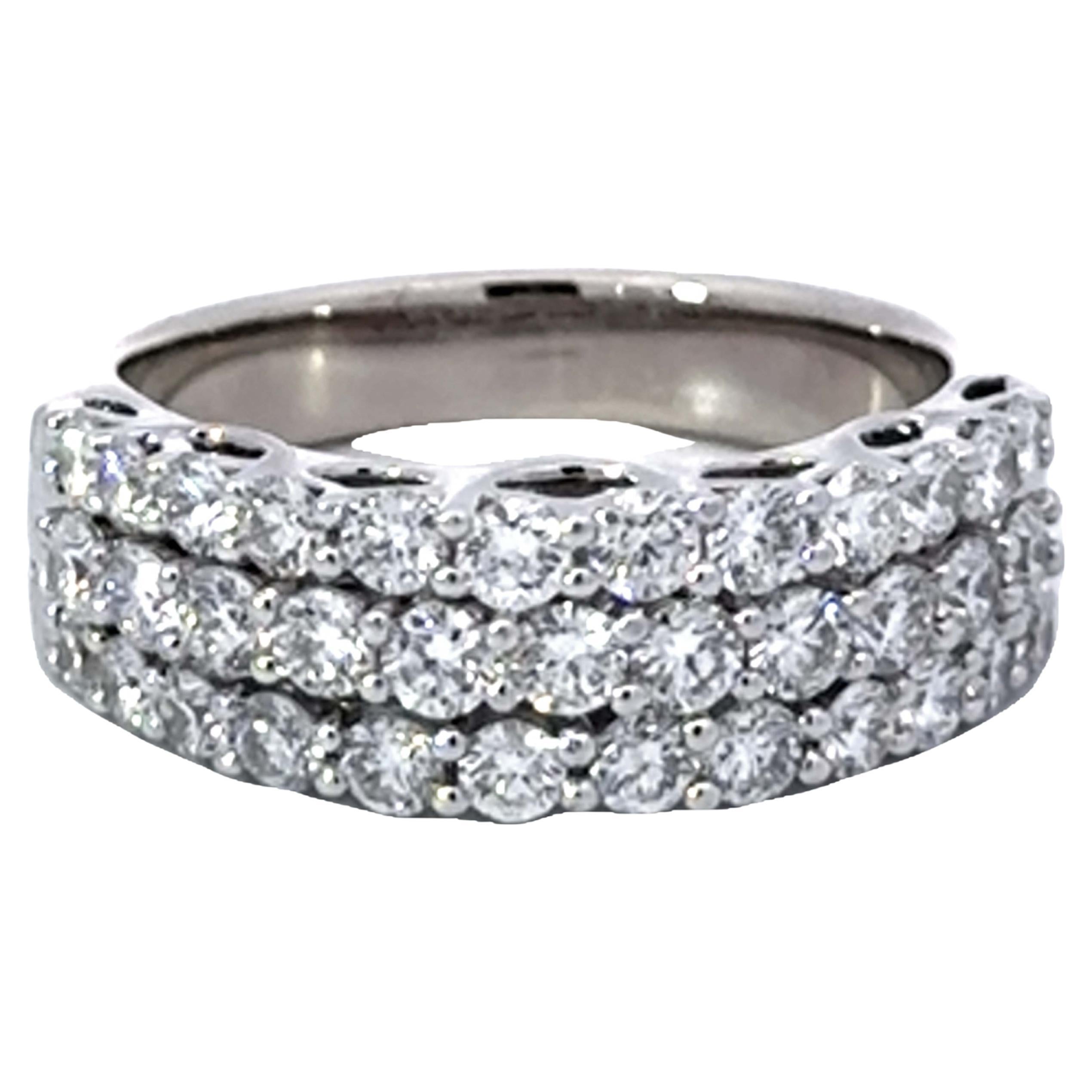 Three Brilliant Cut Diamond Row Band Ring 18k White Gold