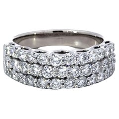 Three Brilliant Cut Diamond Row Band Ring 18k White Gold