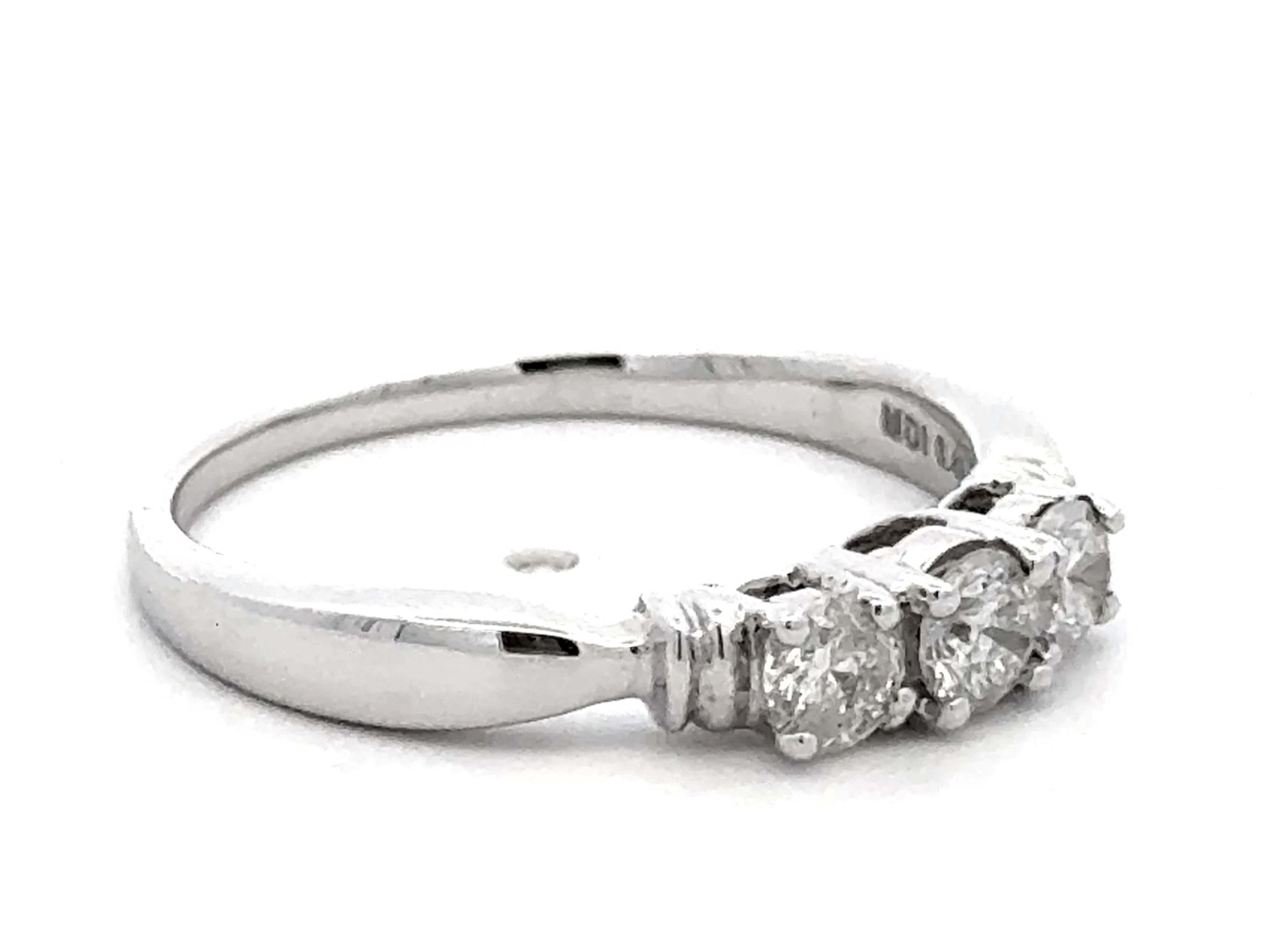 Modern Three Brilliant Diamond Band Ring 18k White Gold For Sale