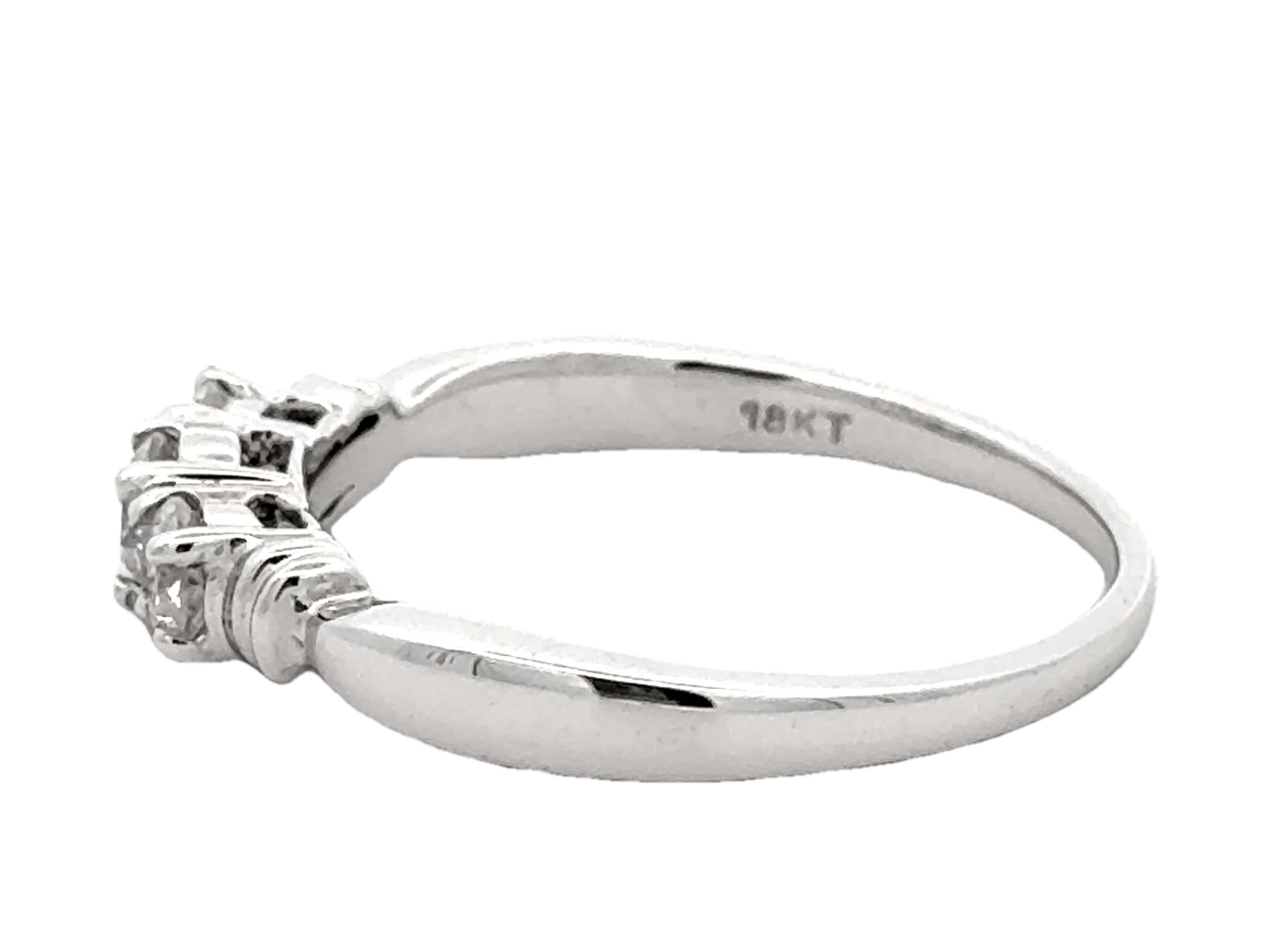 Women's or Men's Three Brilliant Diamond Band Ring 18k White Gold For Sale