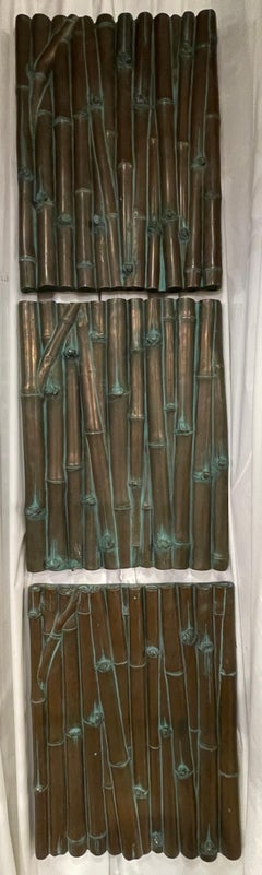 Three Bronze Clad Bamboo Relief Wall Panel Sculptures