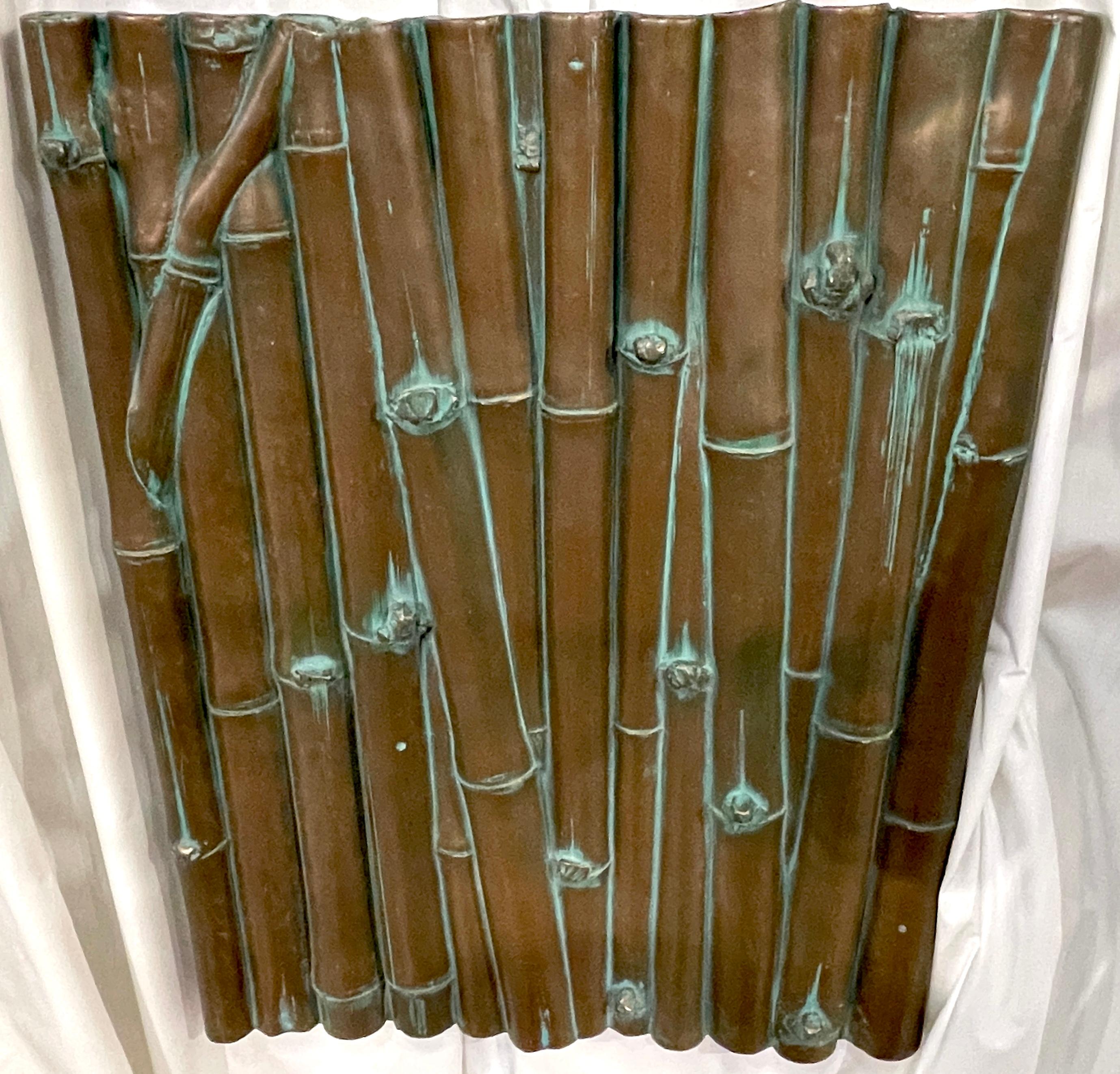 Three Bronze Clad Bamboo Relief Wall Panel Sculptures In Good Condition For Sale In West Palm Beach, FL