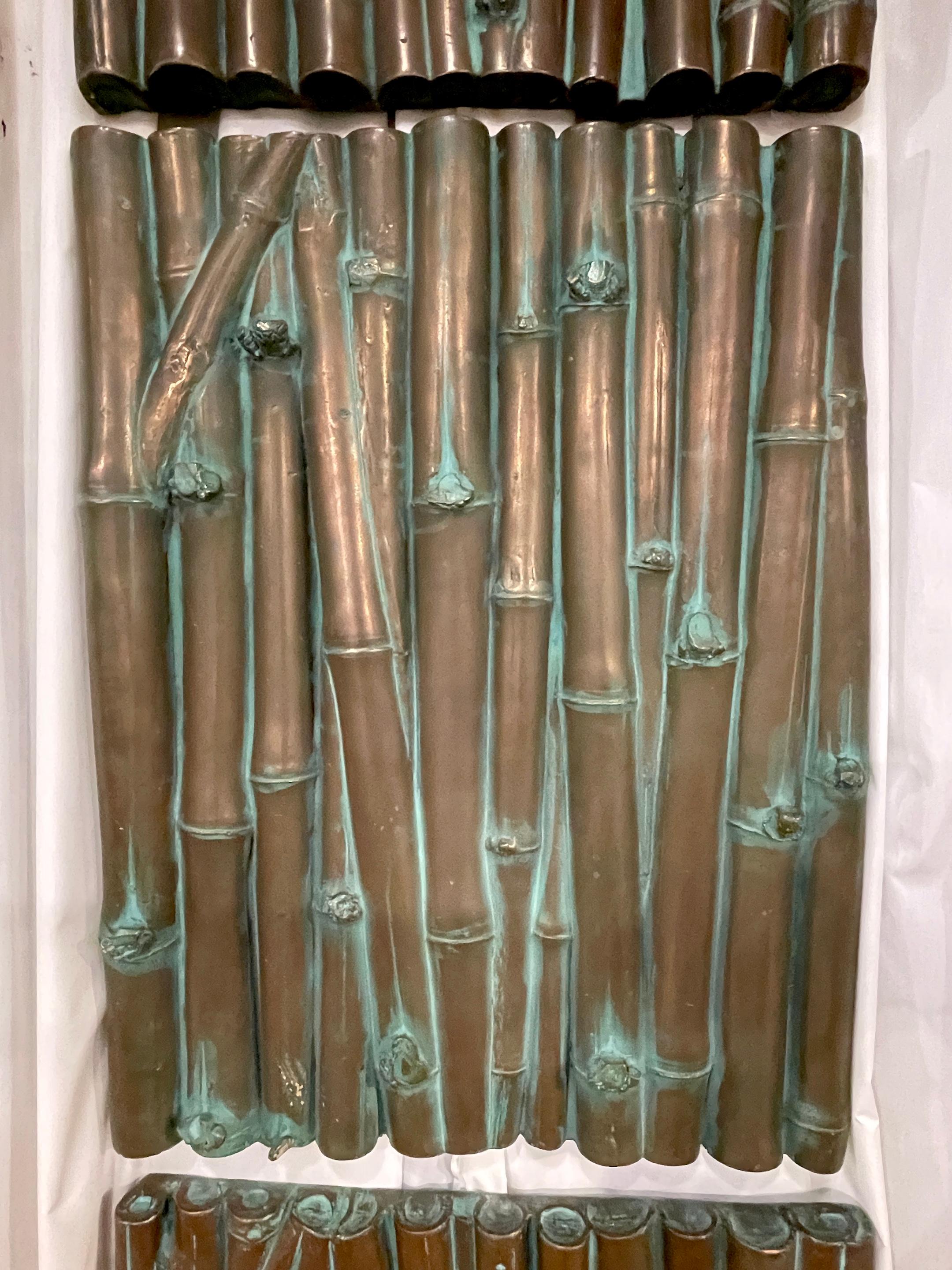 20th Century Three Bronze Clad Bamboo Relief Wall Panel Sculptures For Sale