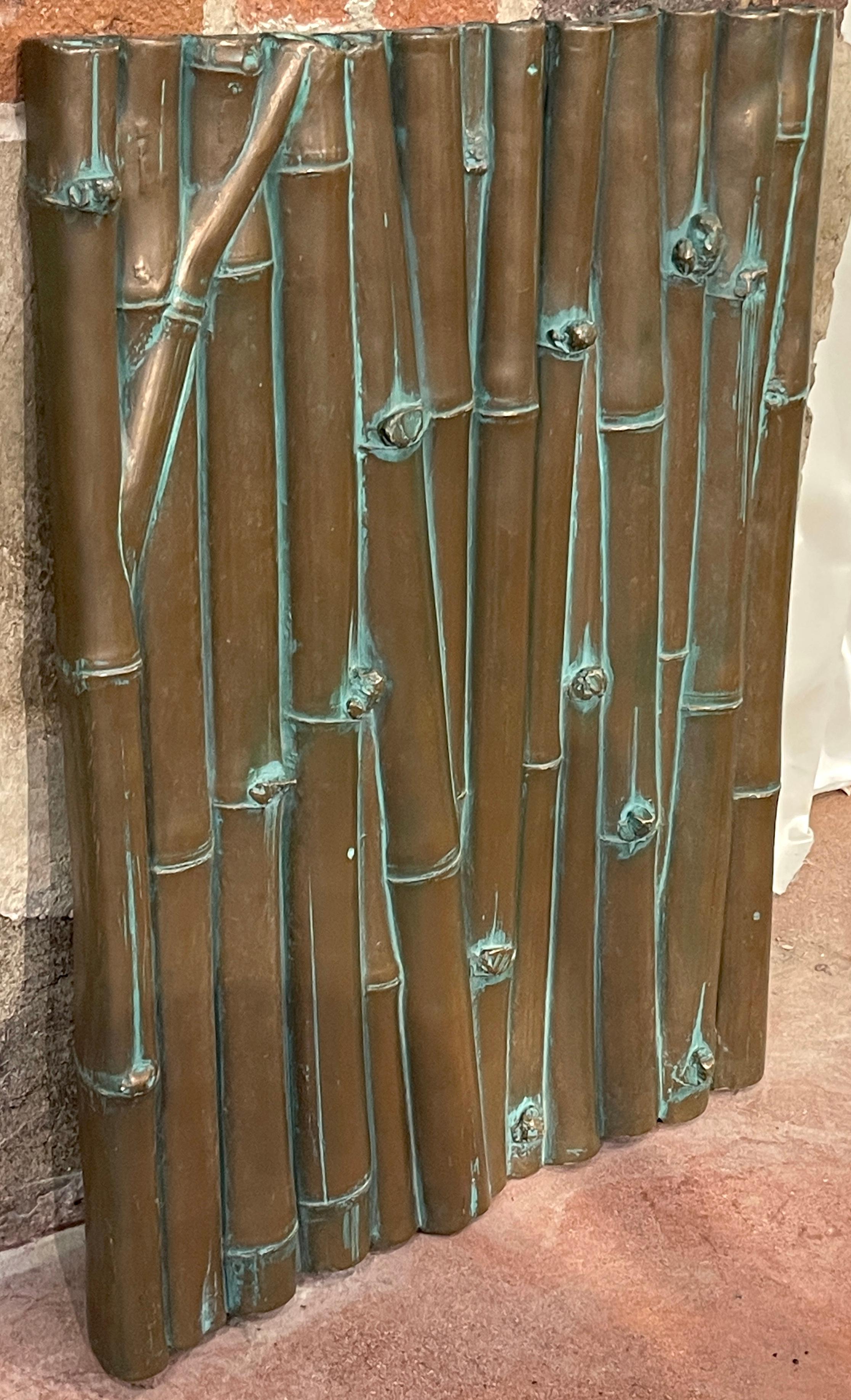 Three Bronze Clad Bamboo Relief Wall Panel Sculptures For Sale 2