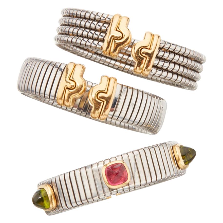 Three Bulgari Steel Gold Tubogas Bracelets 