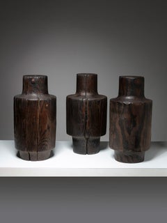 Three Burnished Solid Wood Sculptures, Italy, 1970s