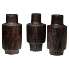 Three Burnished Solid Wood Sculptures, Italy, 1970s