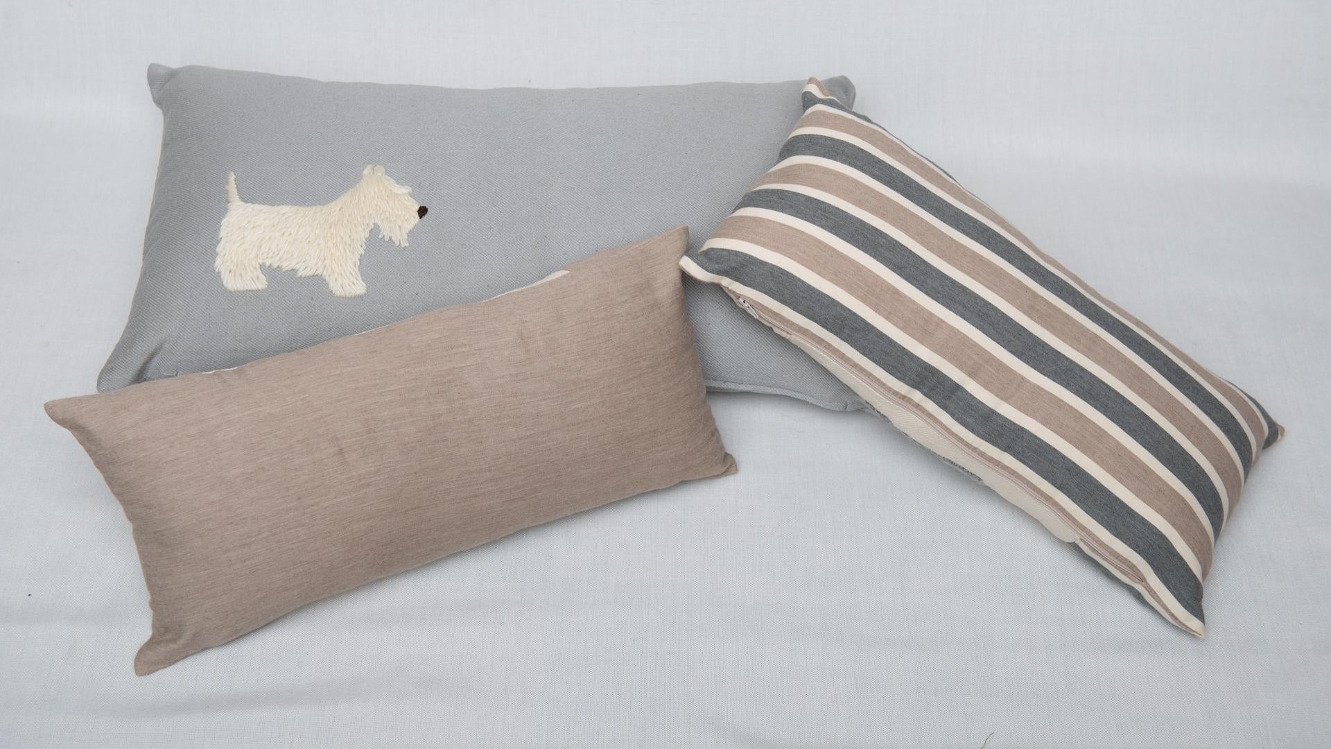 Other Three Pillows in Cachemire Fabric with a Little Dog For Sale