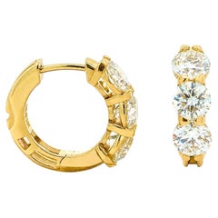 Three Carat Diamond and 14K Gold Huggie Hoop Earrings