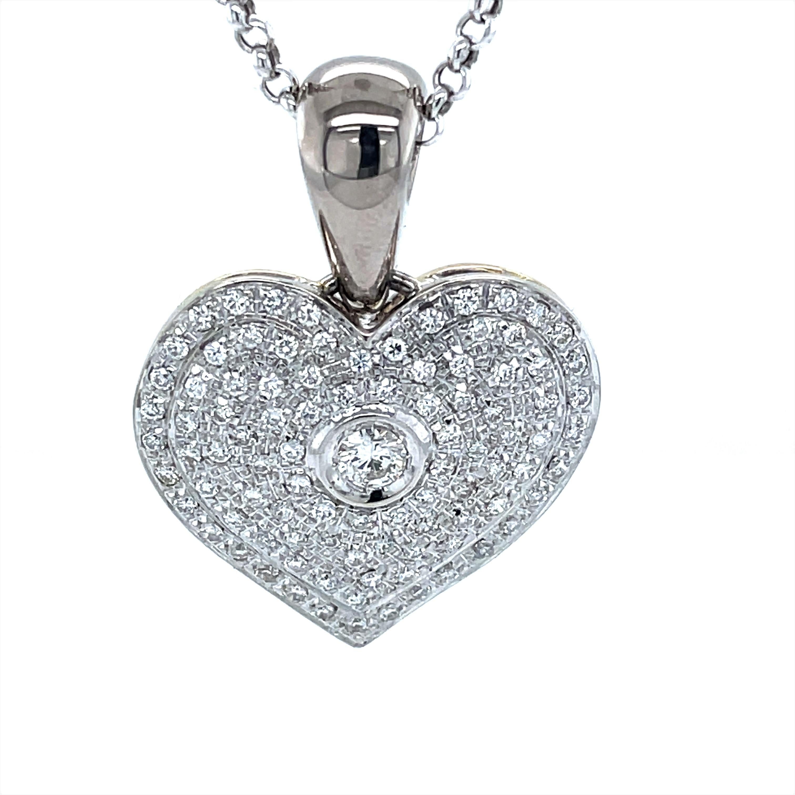 Three Carat Diamond Keepsake Heart 18 Karat White Gold Pendant Necklace In Good Condition For Sale In Mount Kisco, NY