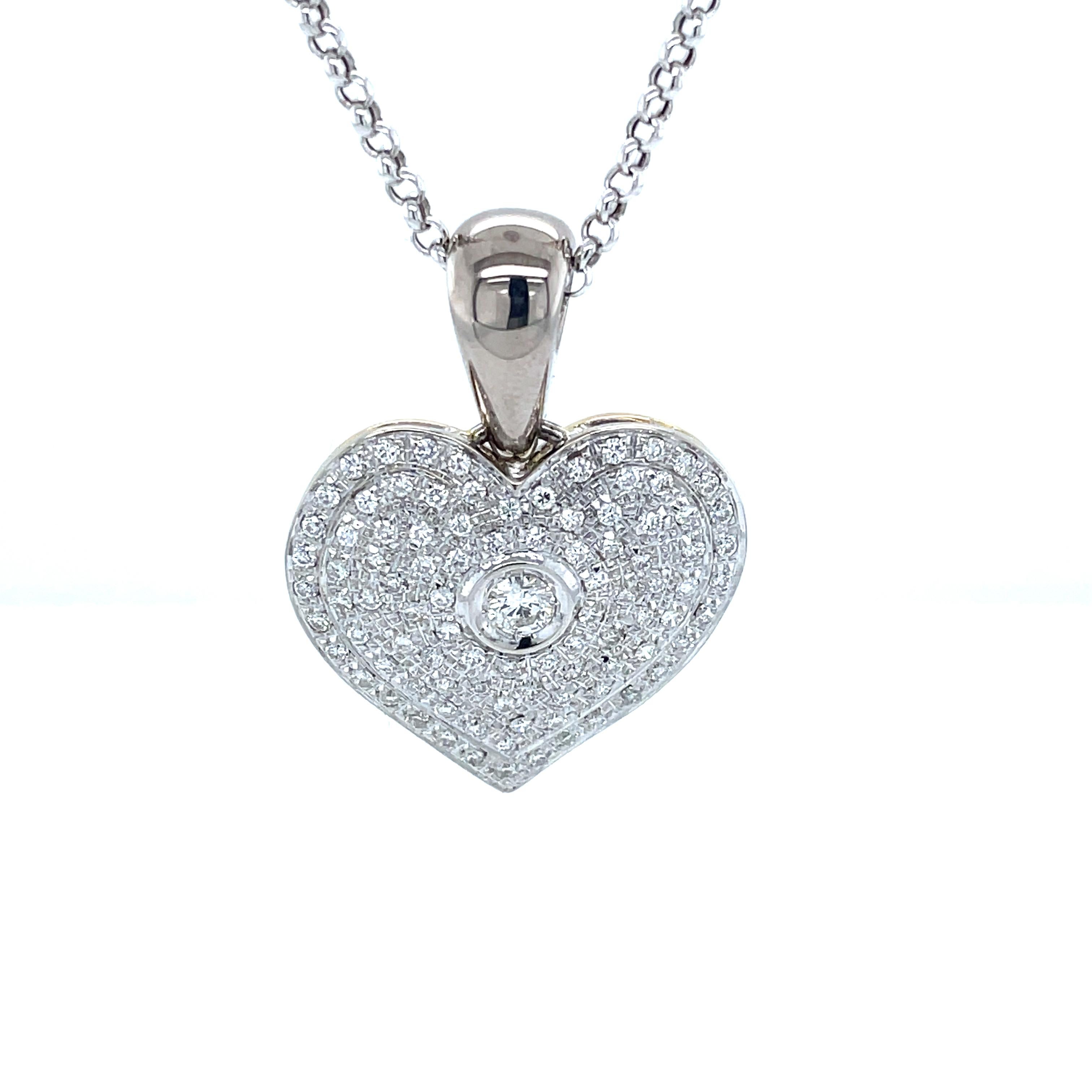 Women's Three Carat Diamond Keepsake Heart 18 Karat White Gold Pendant Necklace For Sale