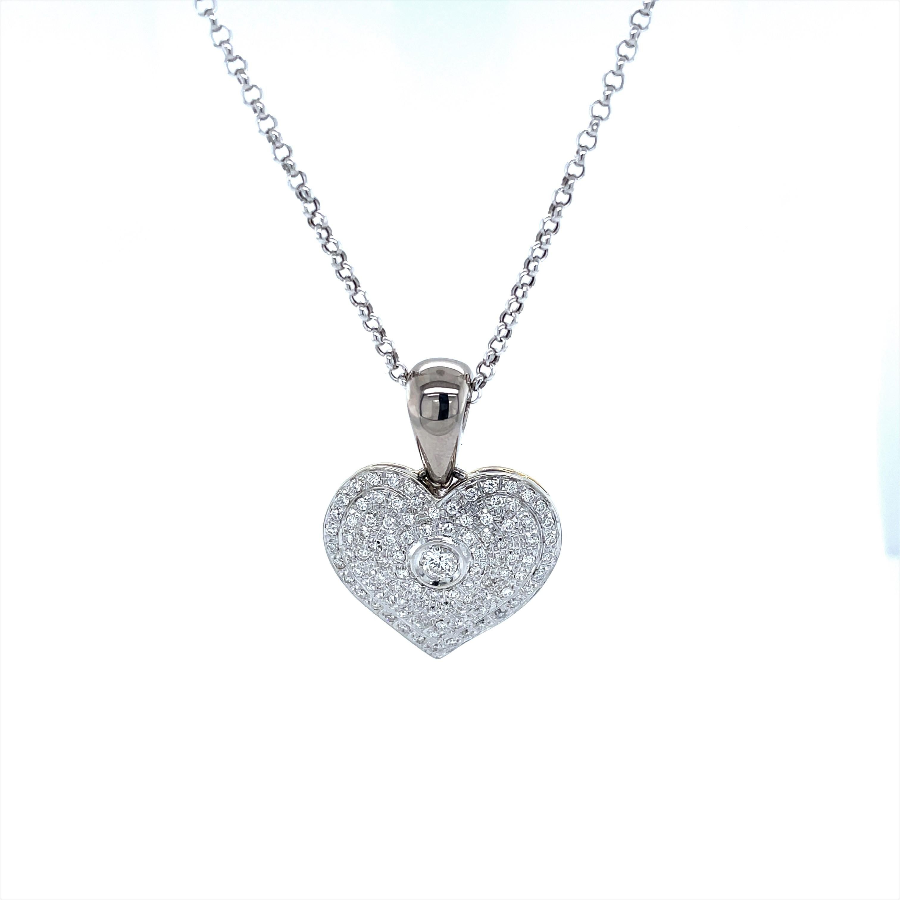 Three Carat Diamond Keepsake Heart 18 Karat White Gold Pendant Necklace For Sale 1