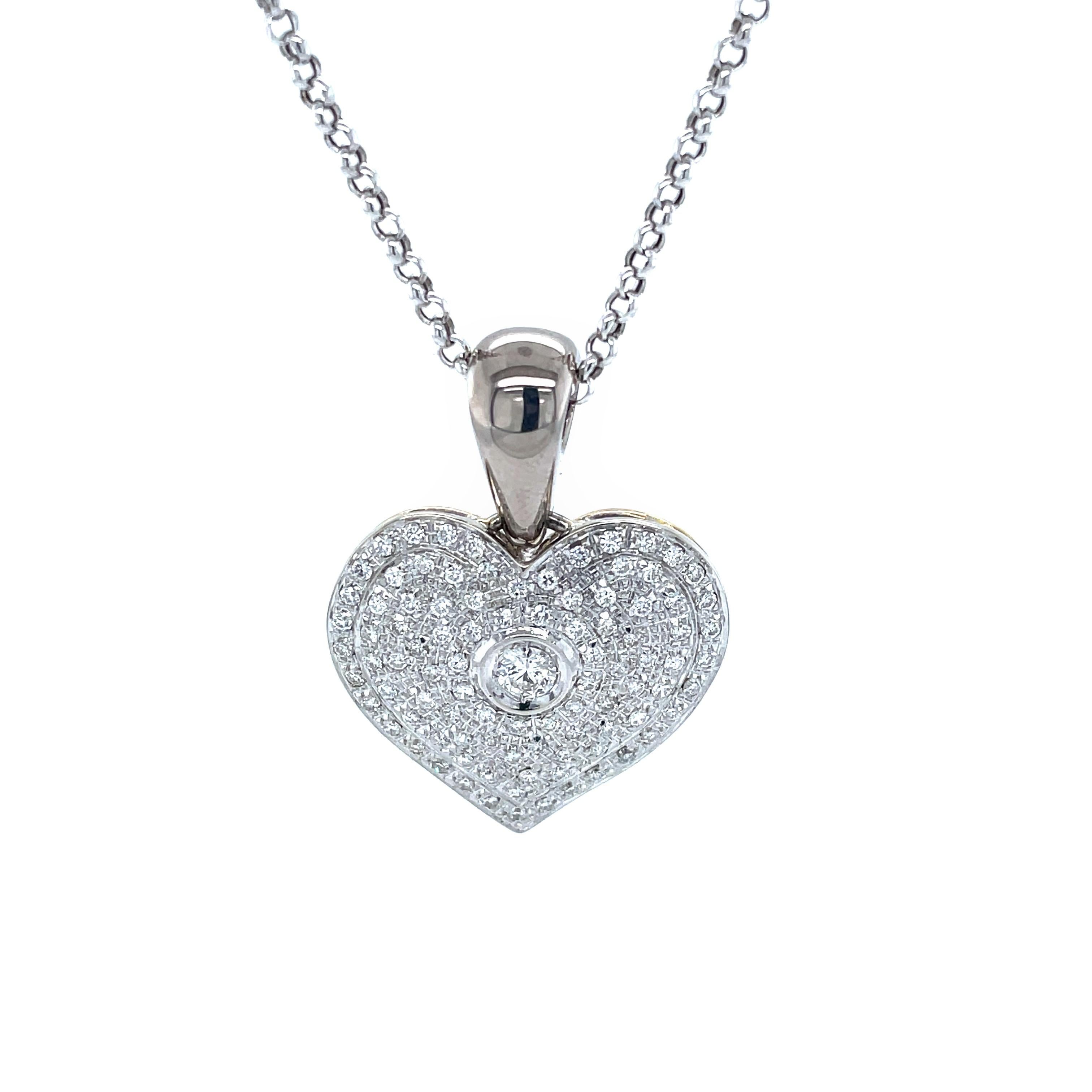 Three Carat Diamond Keepsake Heart 18 Karat White Gold Pendant Necklace For Sale 2