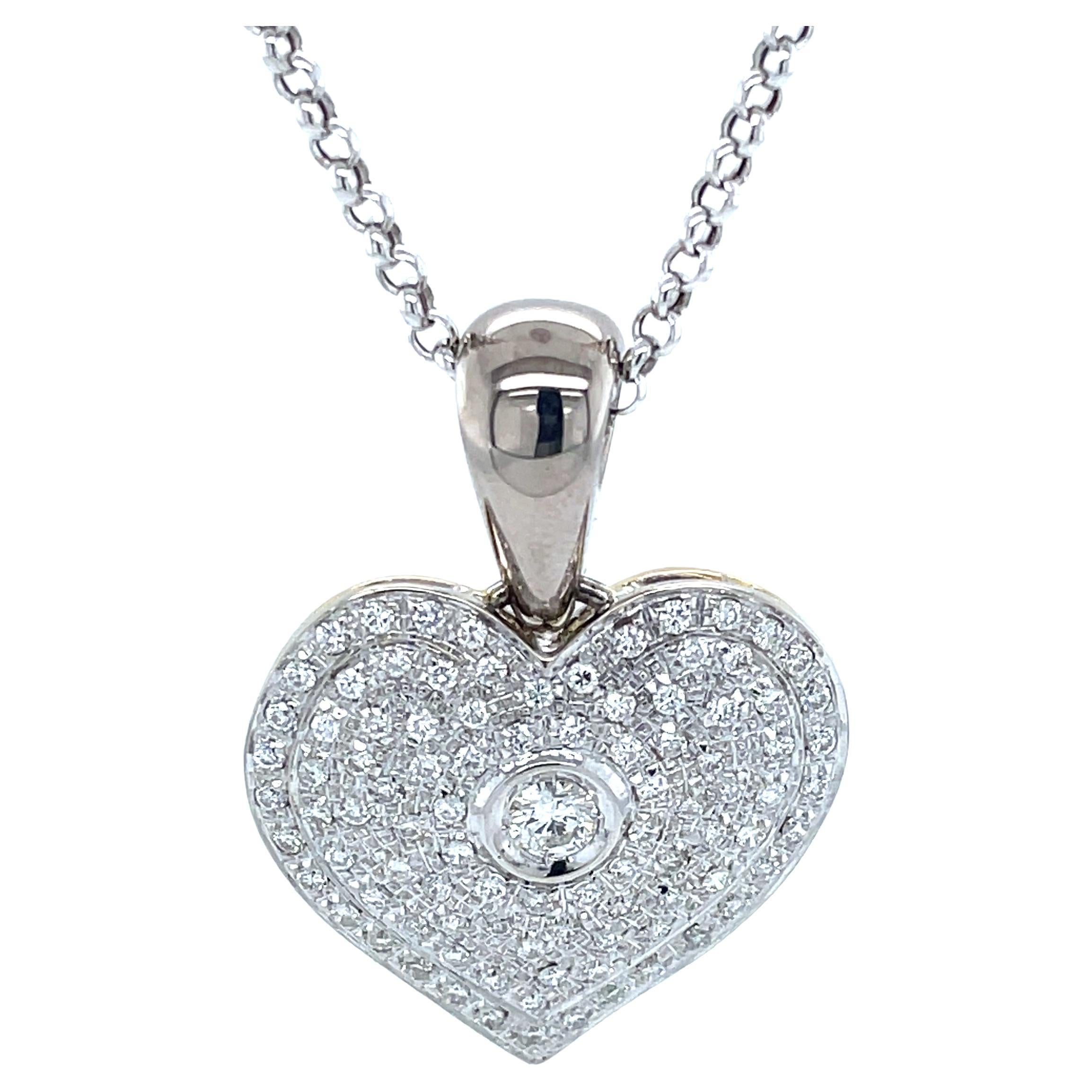 Three Carat Diamond Keepsake Heart 18 Karat White Gold Pendant Necklace For Sale