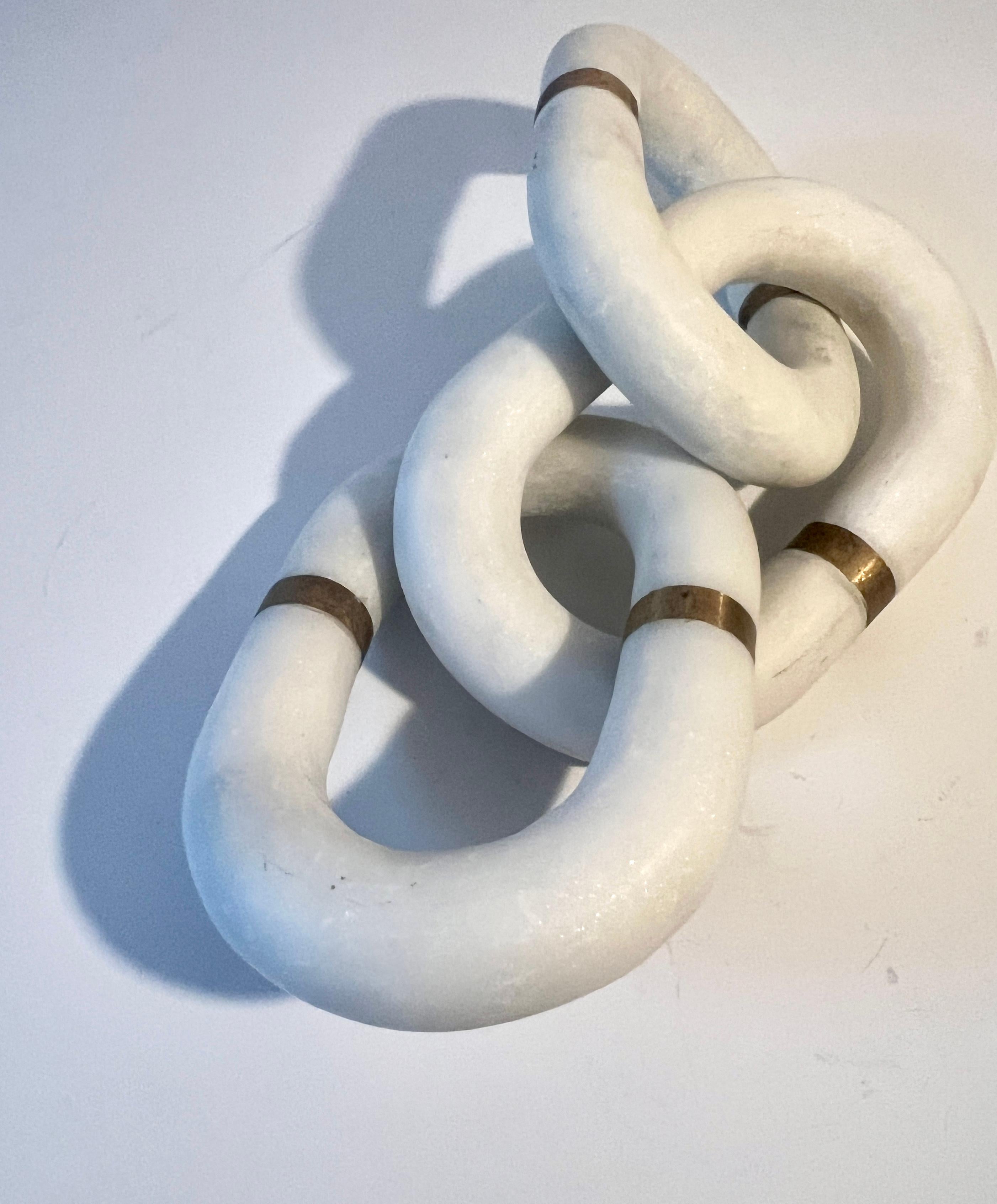 20th Century Three Carrera Marble Links with Brass Details Paperweight of Sculptural For Sale