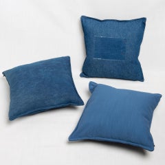 Set of Three Hand-Woven Pillows in Old Denim Fabric, Italy, Circa 1980