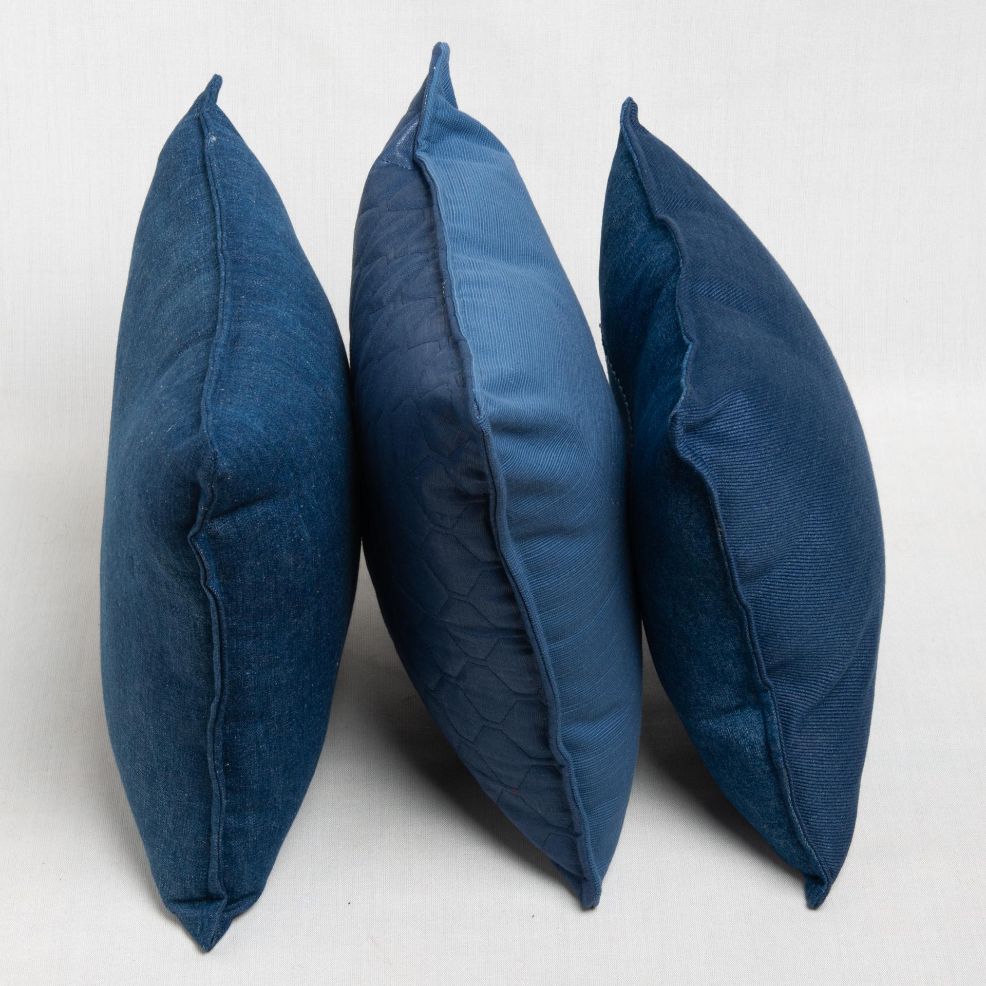 Other Three Casual Pillows in Old Denim Fabric For Sale