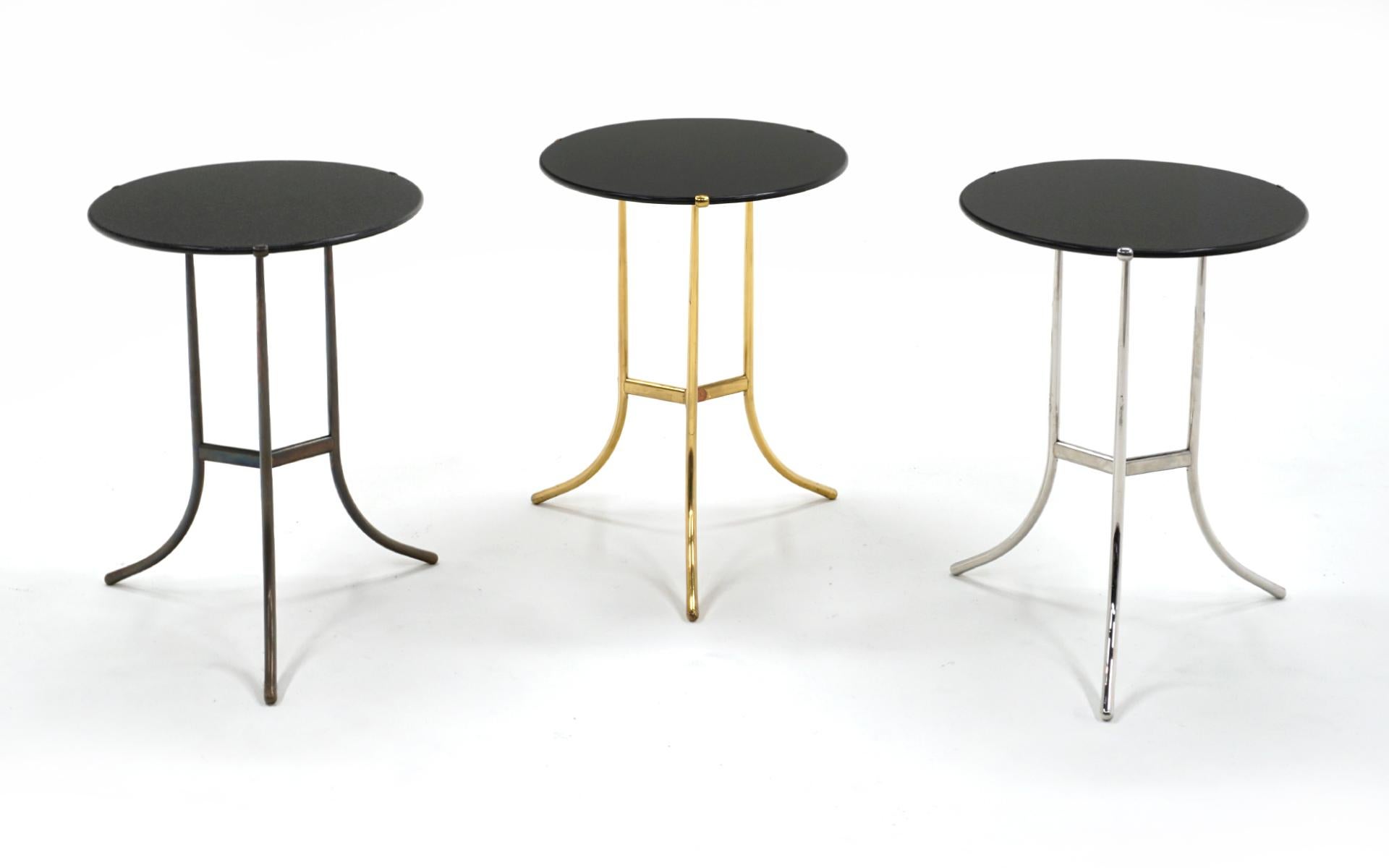 Mid-Century Modern Three Cedric Hartman Side Tables in Three different Finishes. Granite Tops. For Sale