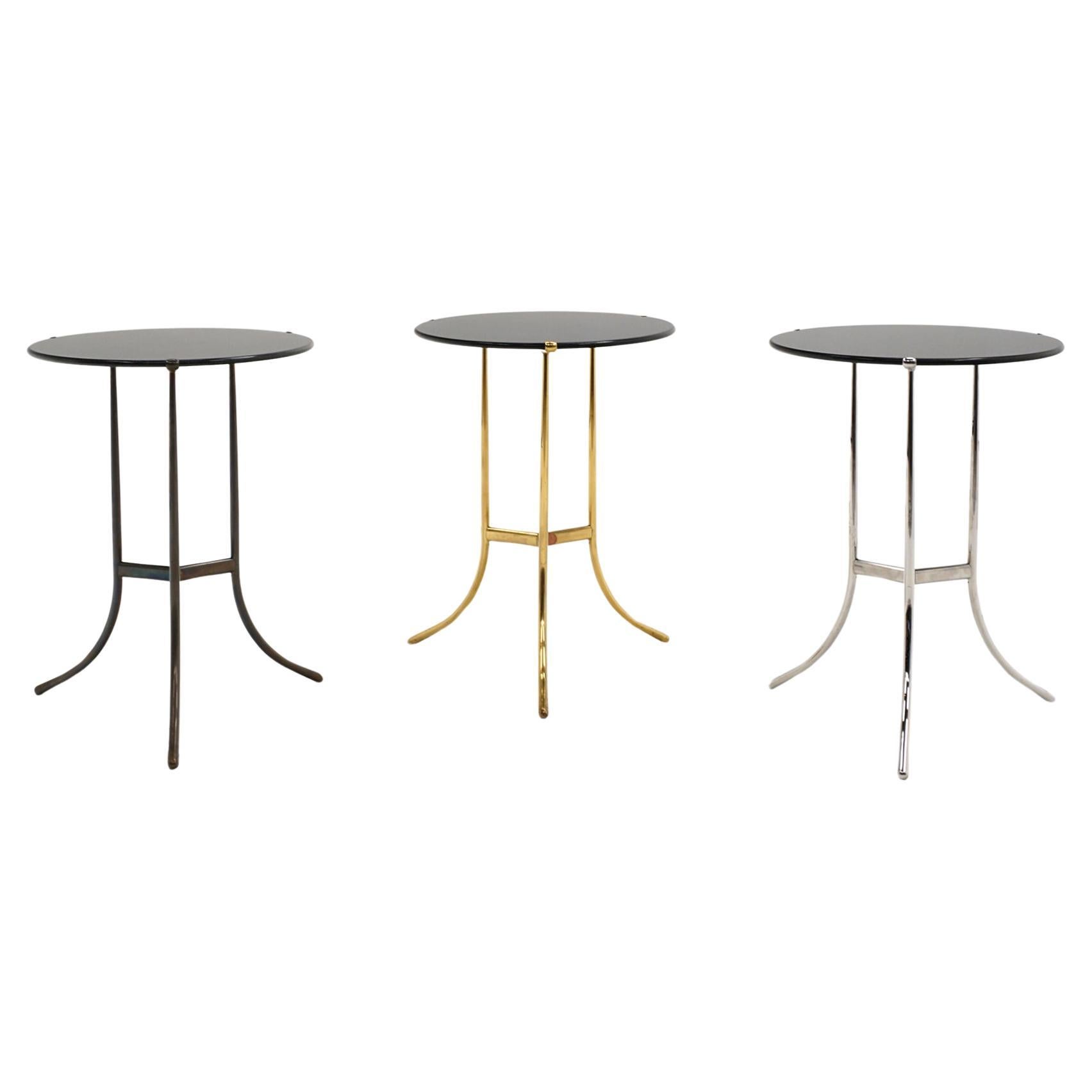 Three Cedric Hartman Side Tables in Three different Finishes. Granite Tops.