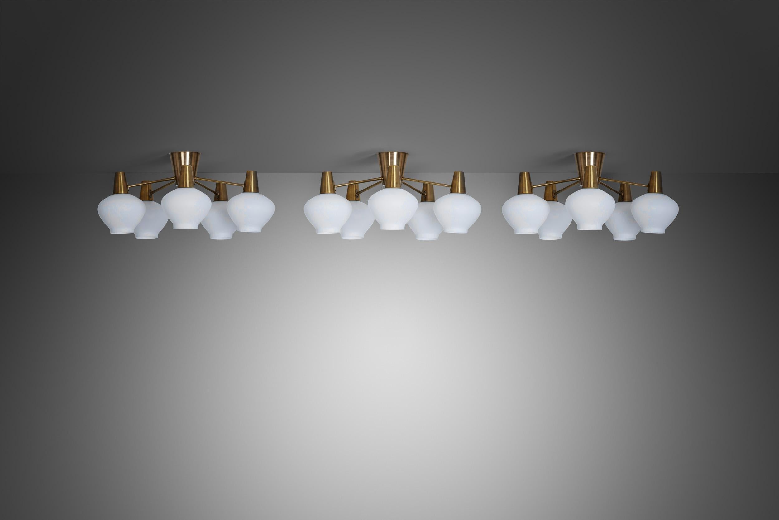 Three Ceiling Lamps by Hans Bergström for ASEA, Sweden Mid-20th Century In Good Condition In Utrecht, NL