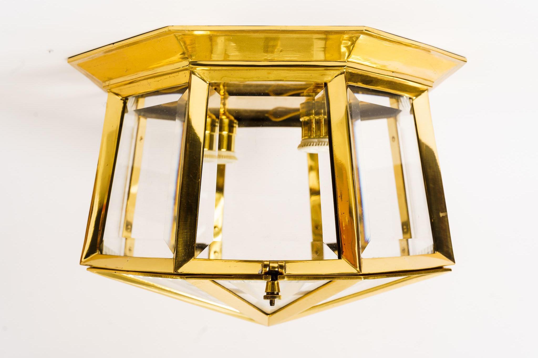 Lacquered Three Ceiling Lights with Hand-Cut Glass For Sale