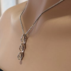 Three Champagne Diamond Drop Pendant Necklace in 18k White Gold