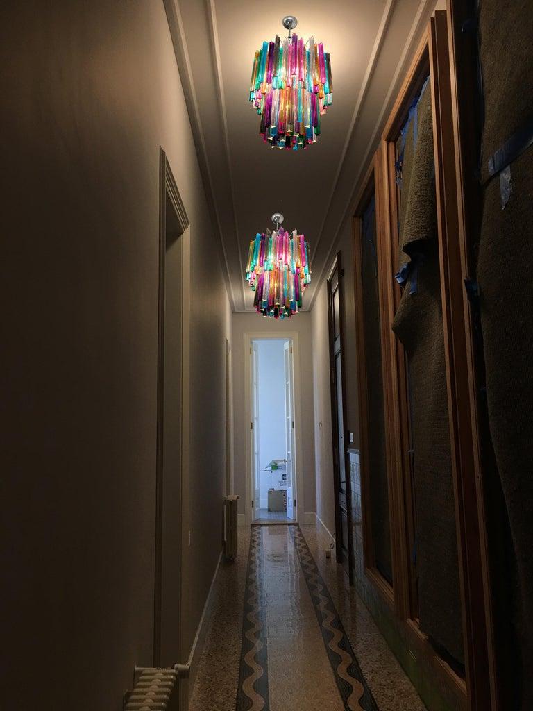 Three Chandeliers Multi-Color, 107 Triedri, Murano, 1970s For Sale 3