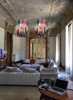 Three Chandeliers Multi-Color, 107 Triedri, Murano, 1970s