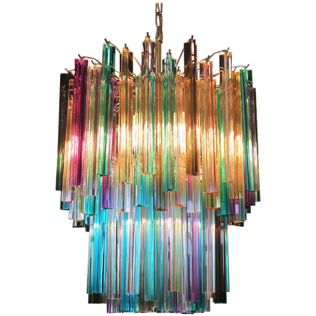 Three Chandeliers Multi-Color, 107 Triedri, Murano, 1970s In Excellent Condition For Sale In Budapest, HU