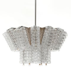 One of Three Chandeliers Pendant Lights by Austrolux, Chrome Glass, Austria 1960