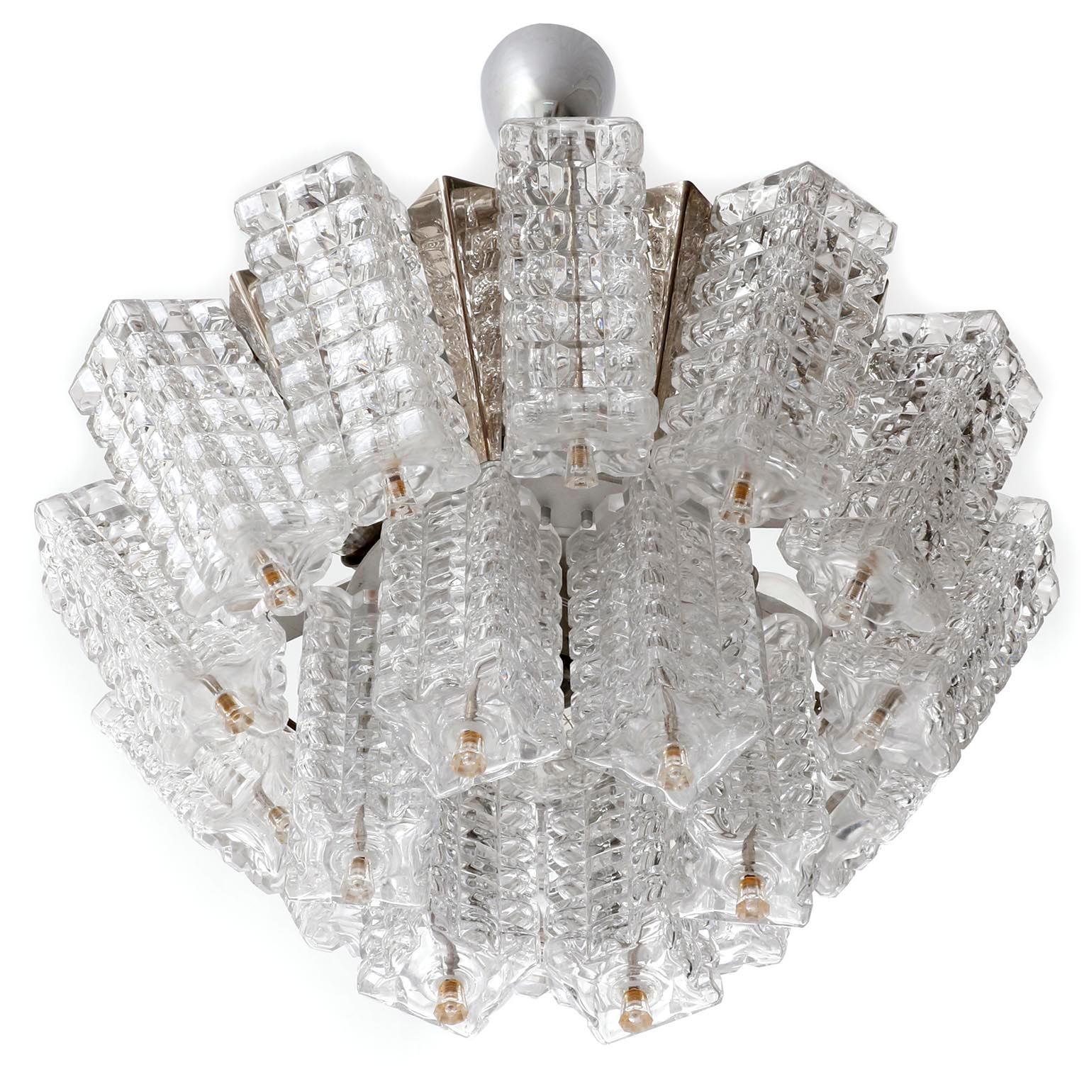 Austrian One of Three Chandeliers Pendant Lights by Austrolux, Chrome Glass, Austria 1960 For Sale