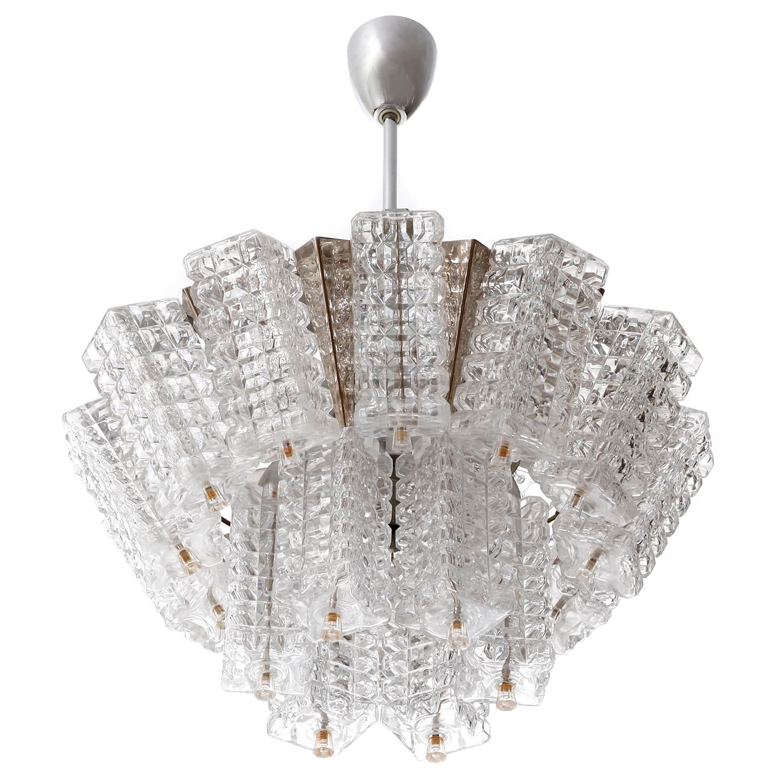 Painted One of Three Chandeliers Pendant Lights by Austrolux, Chrome Glass, Austria 1960 For Sale